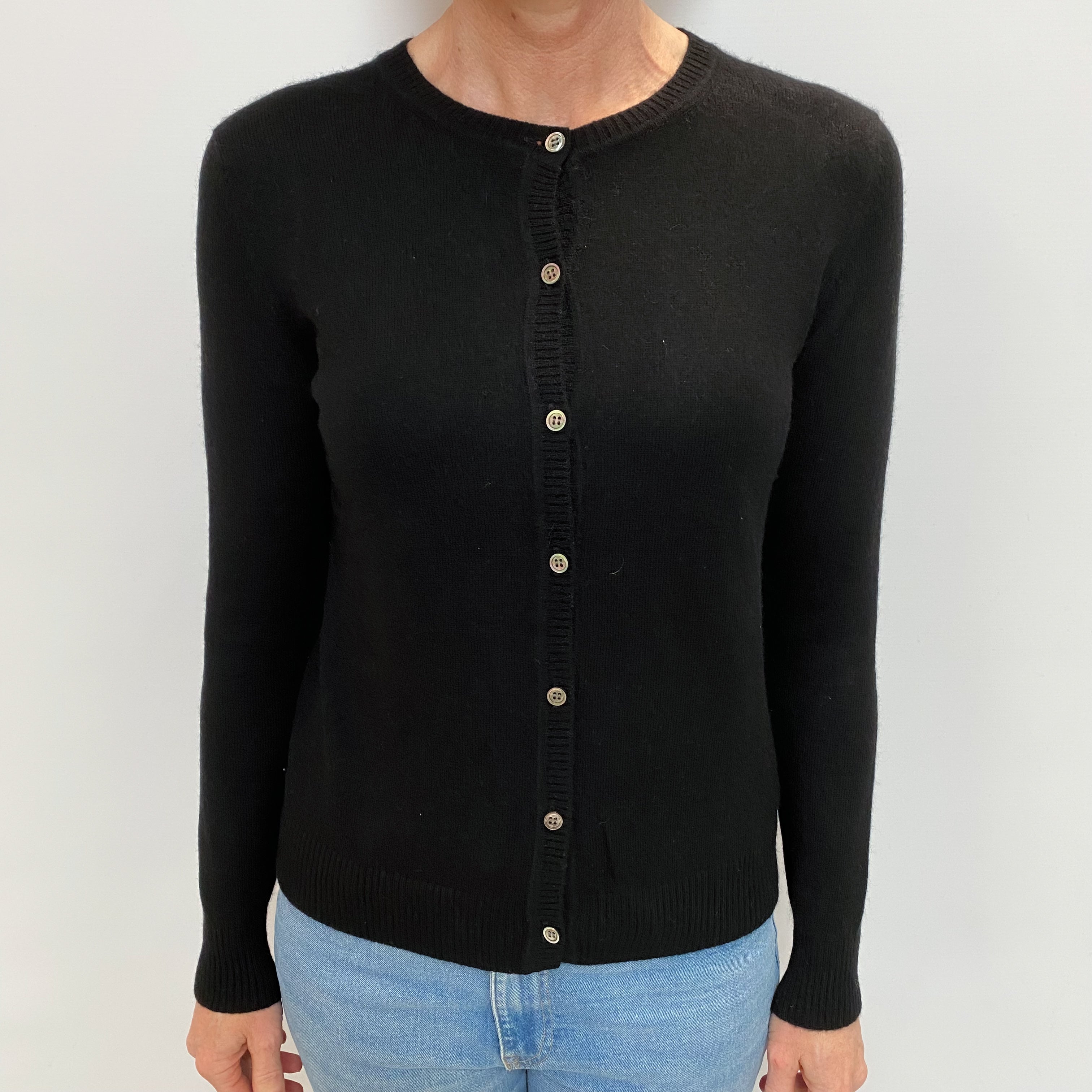 Black Cashmere Crew Neck Cardigan Small