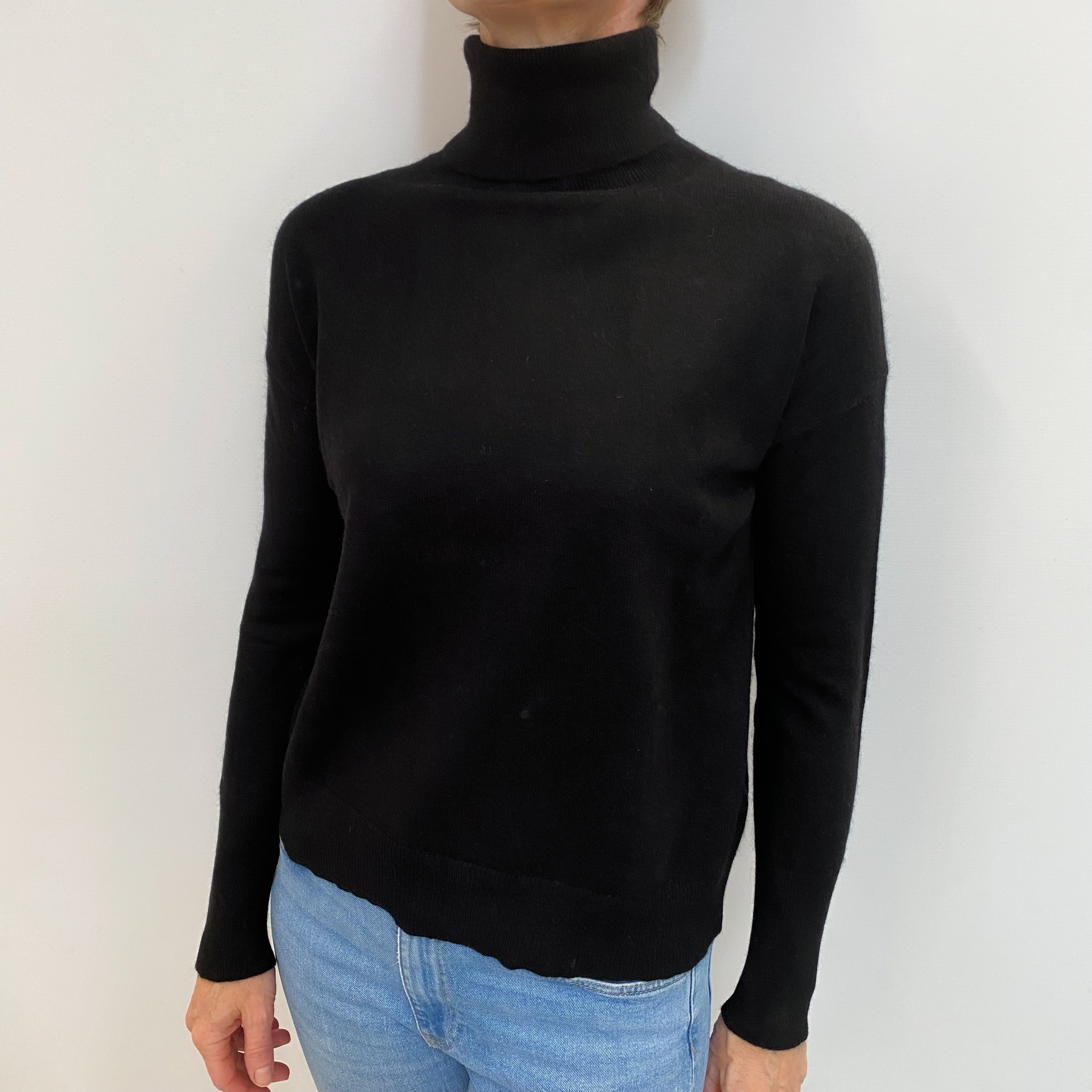Black Cashmere Polo Neck Jumper Small