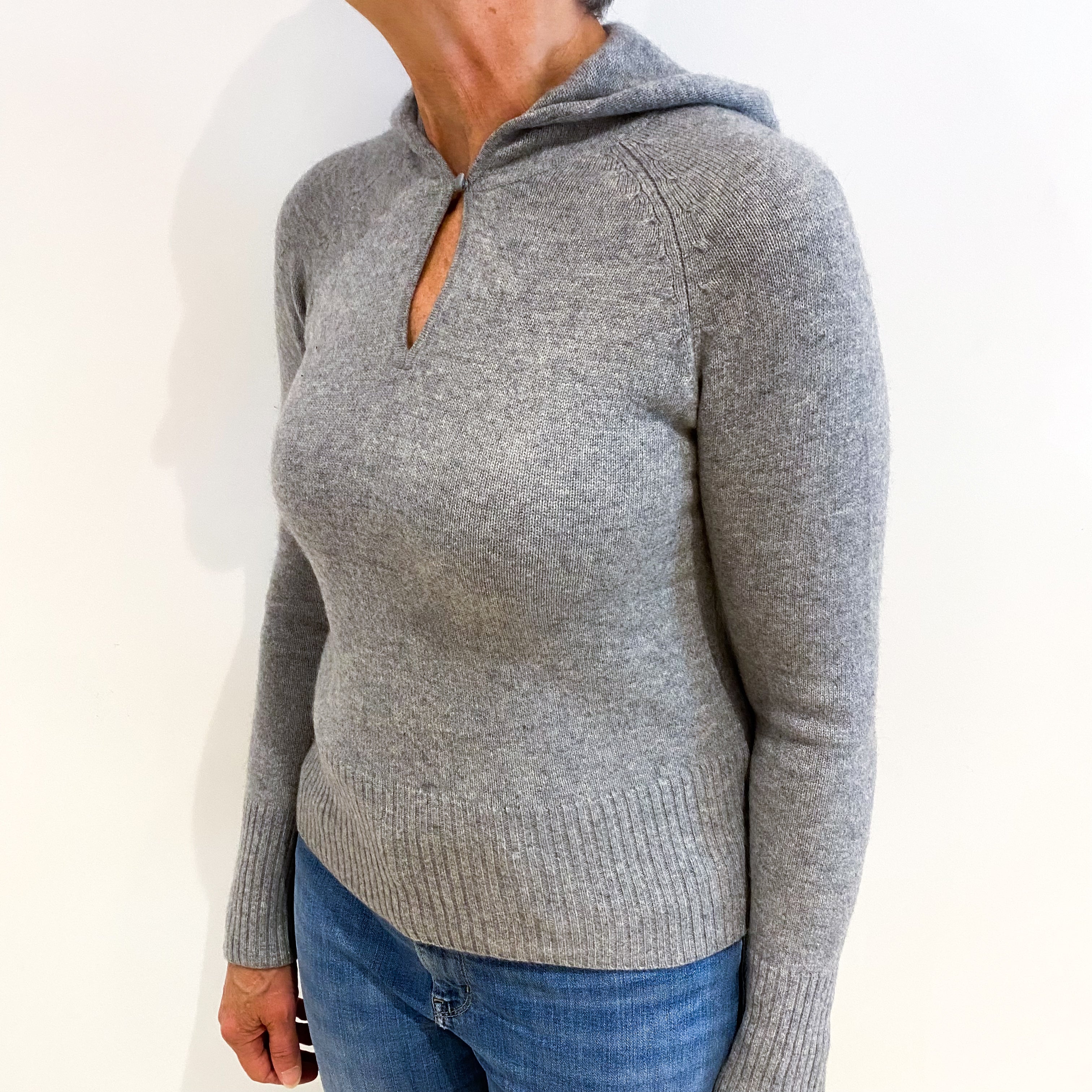 Smoke Grey Cashmere Crew Neck Hoodie Jumper Medium