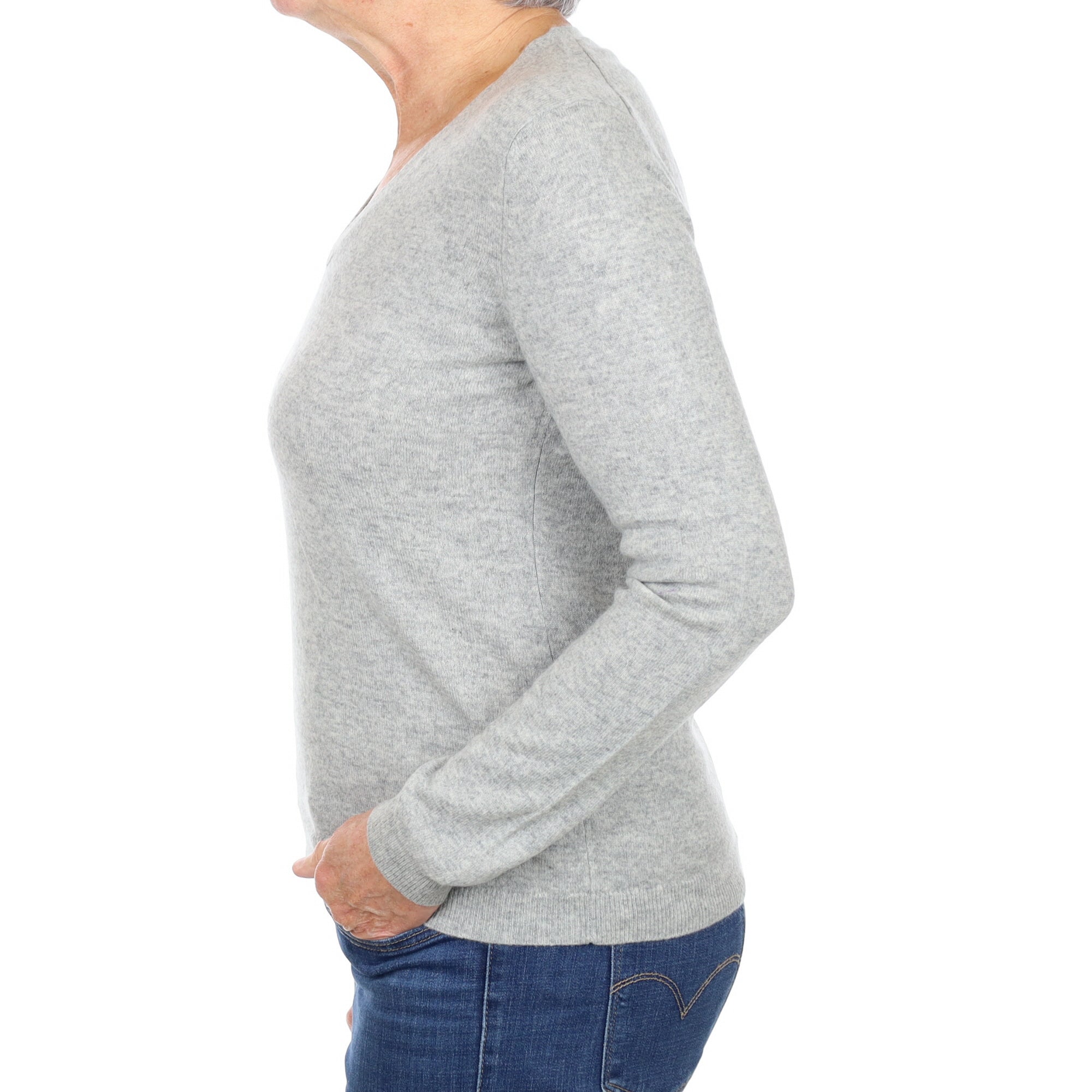 Smoke Grey Cashmere V Neck Jumper Medium