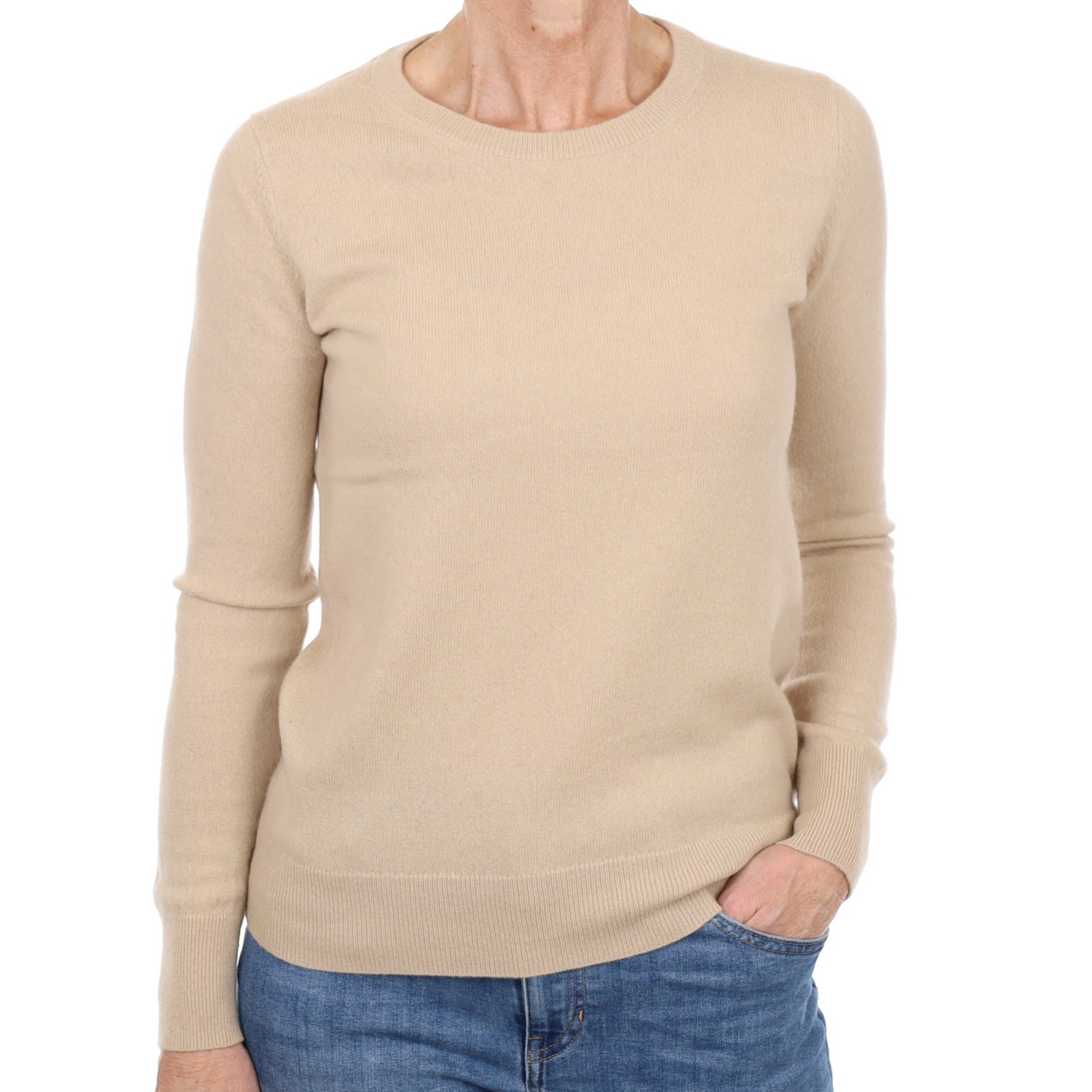 Sand Beige Cashmere Crew Neck Jumper Small