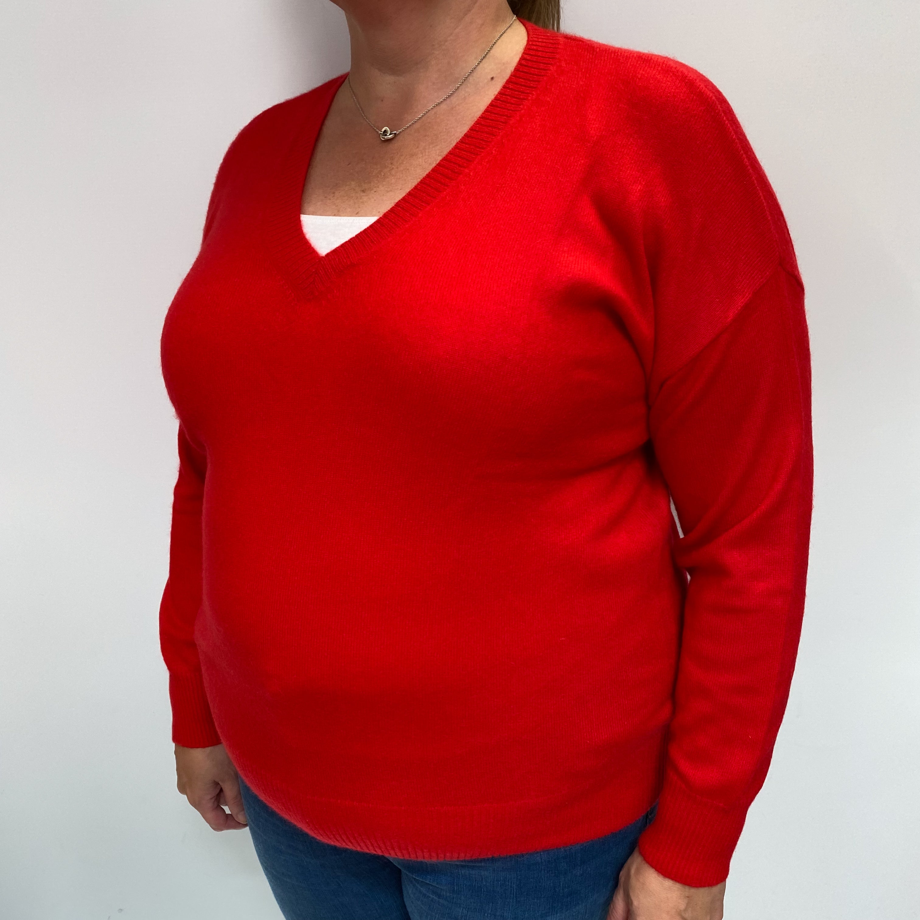 Phoenix Red Cashmere V Neck Jumper Extra Large