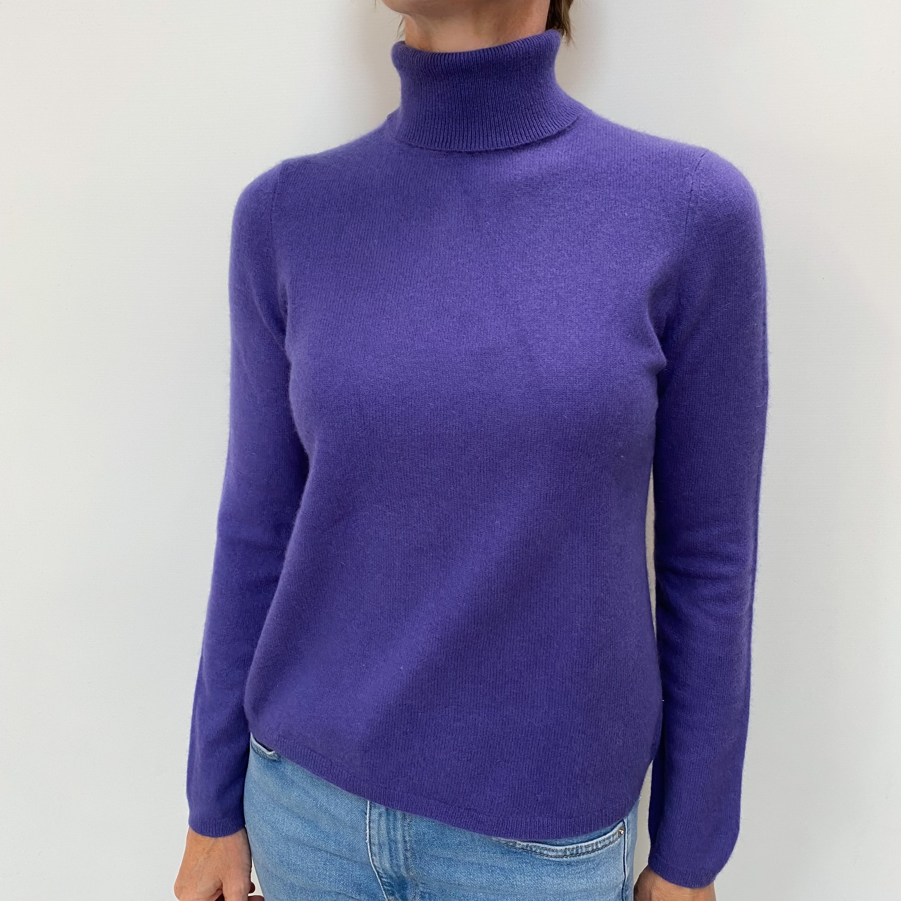 Pansy Purple Cashmere Polo Neck Jumper Small