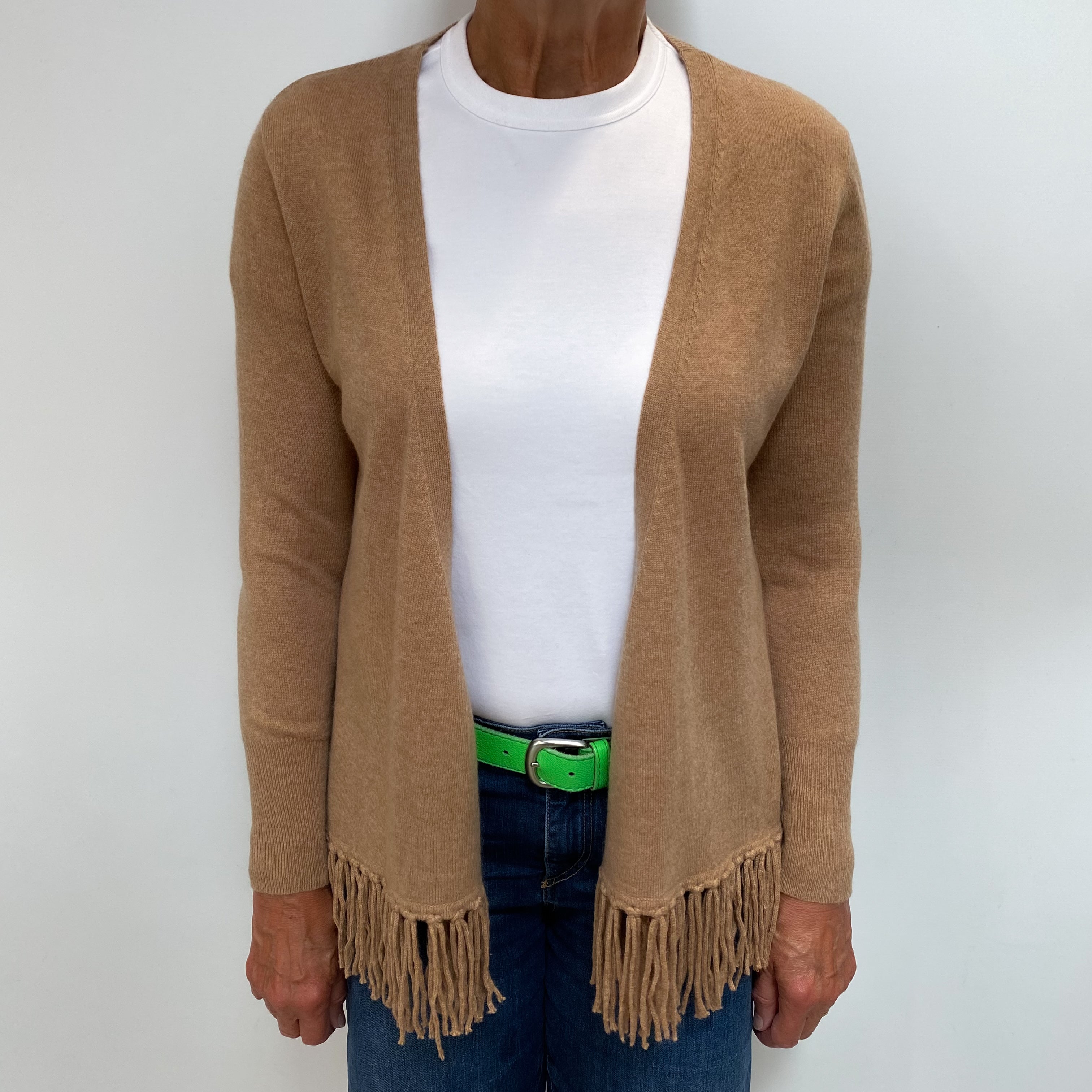 Camel Brown Cashmere Edge To Edge Cardigan Medium