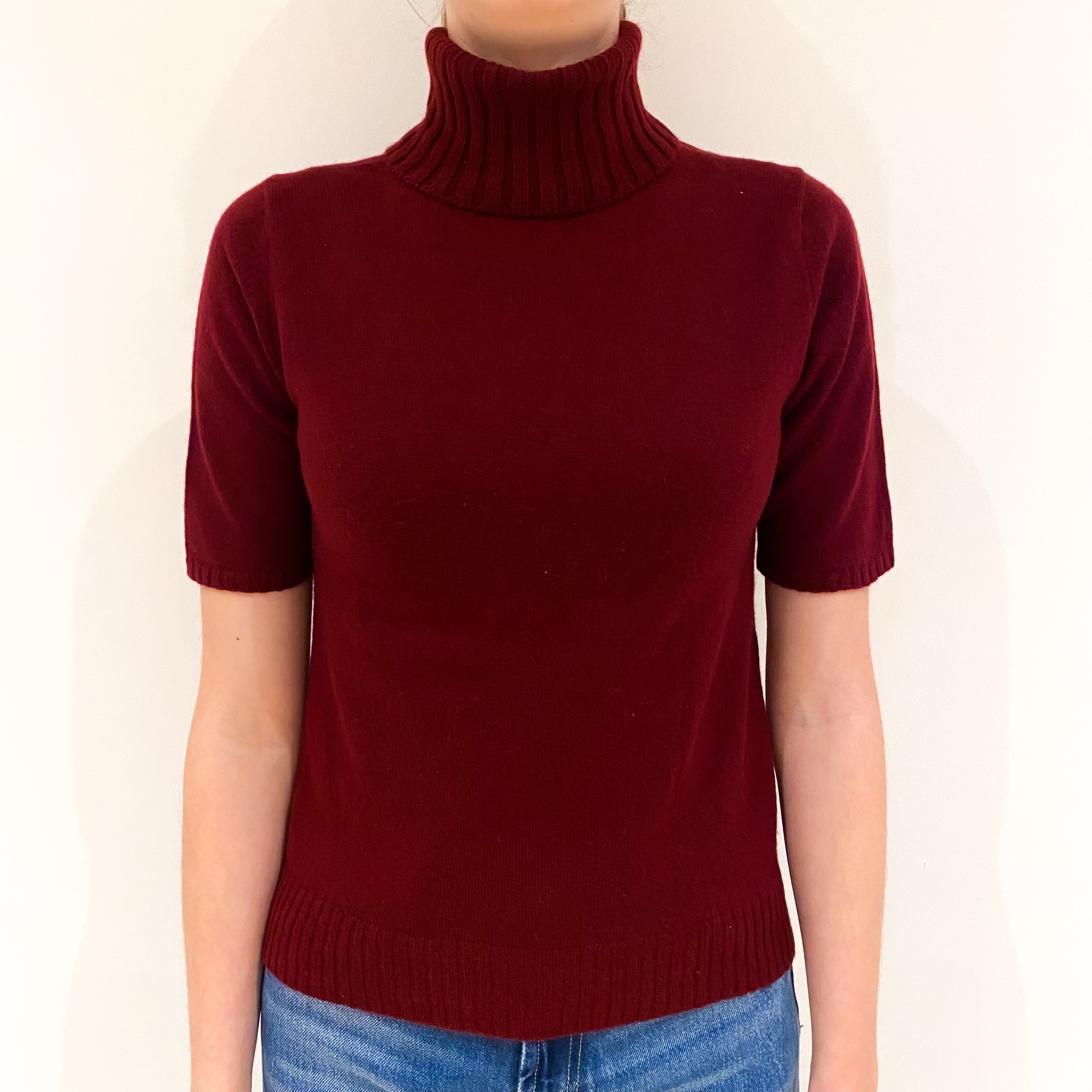 Burgundy Red Cashmere Polo Neck Jumper Extra Small