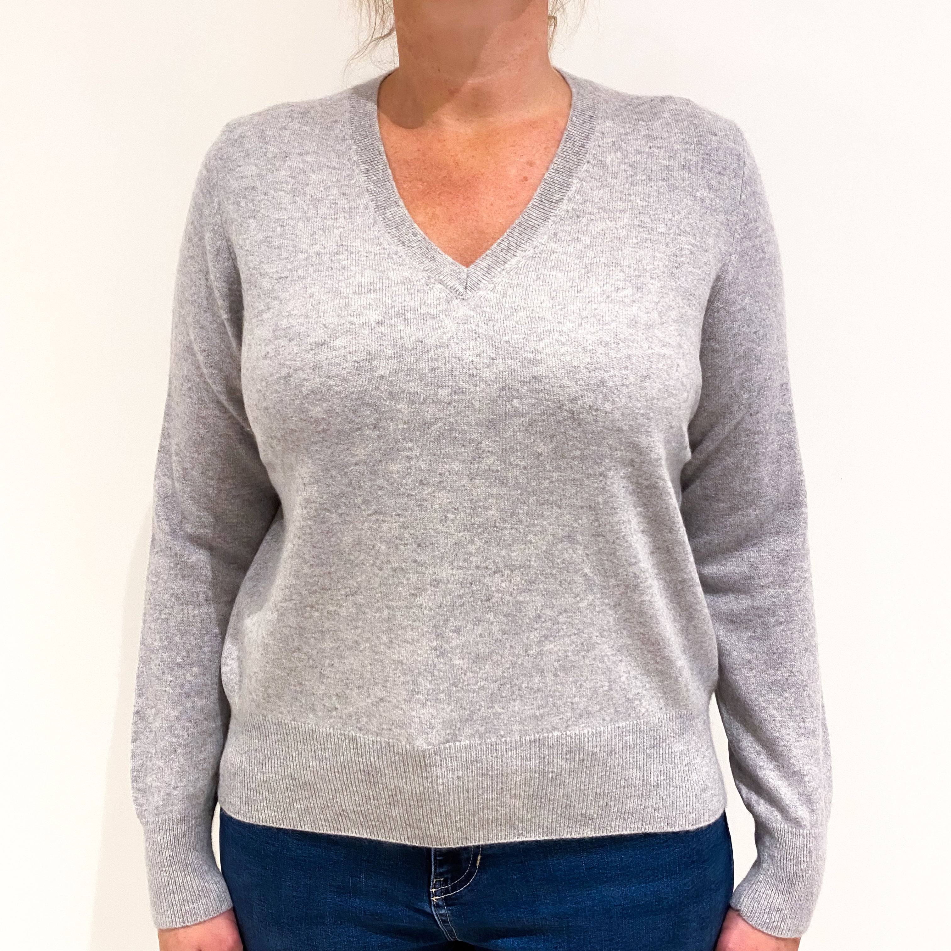 Smoke Grey Cashmere V-Neck Jumper Large