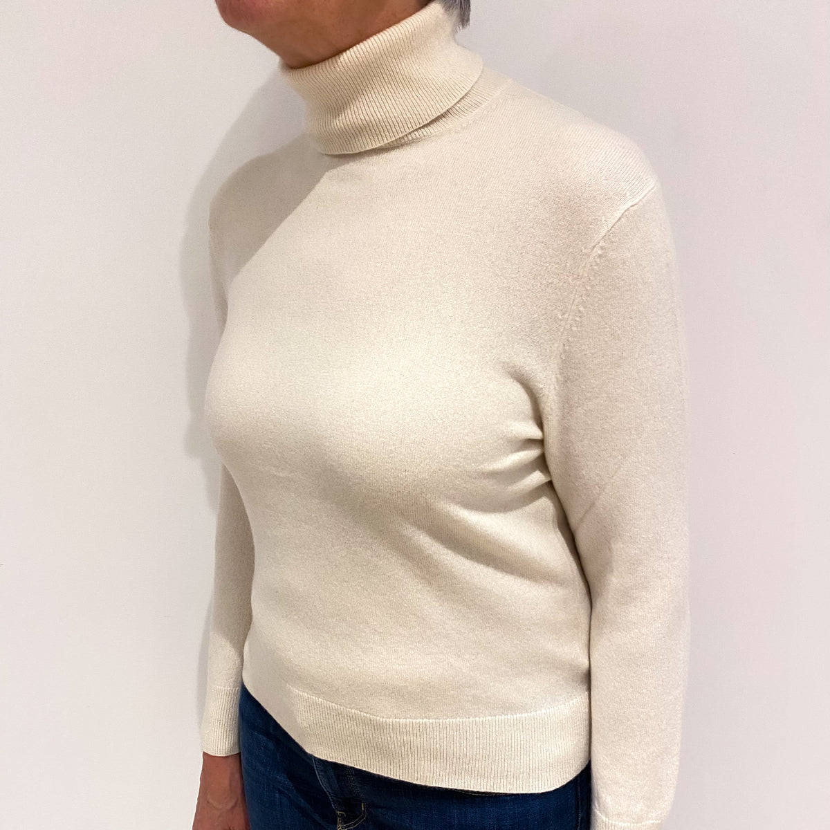 Vanilla Cream Cashmere Polo Neck Jumper Medium