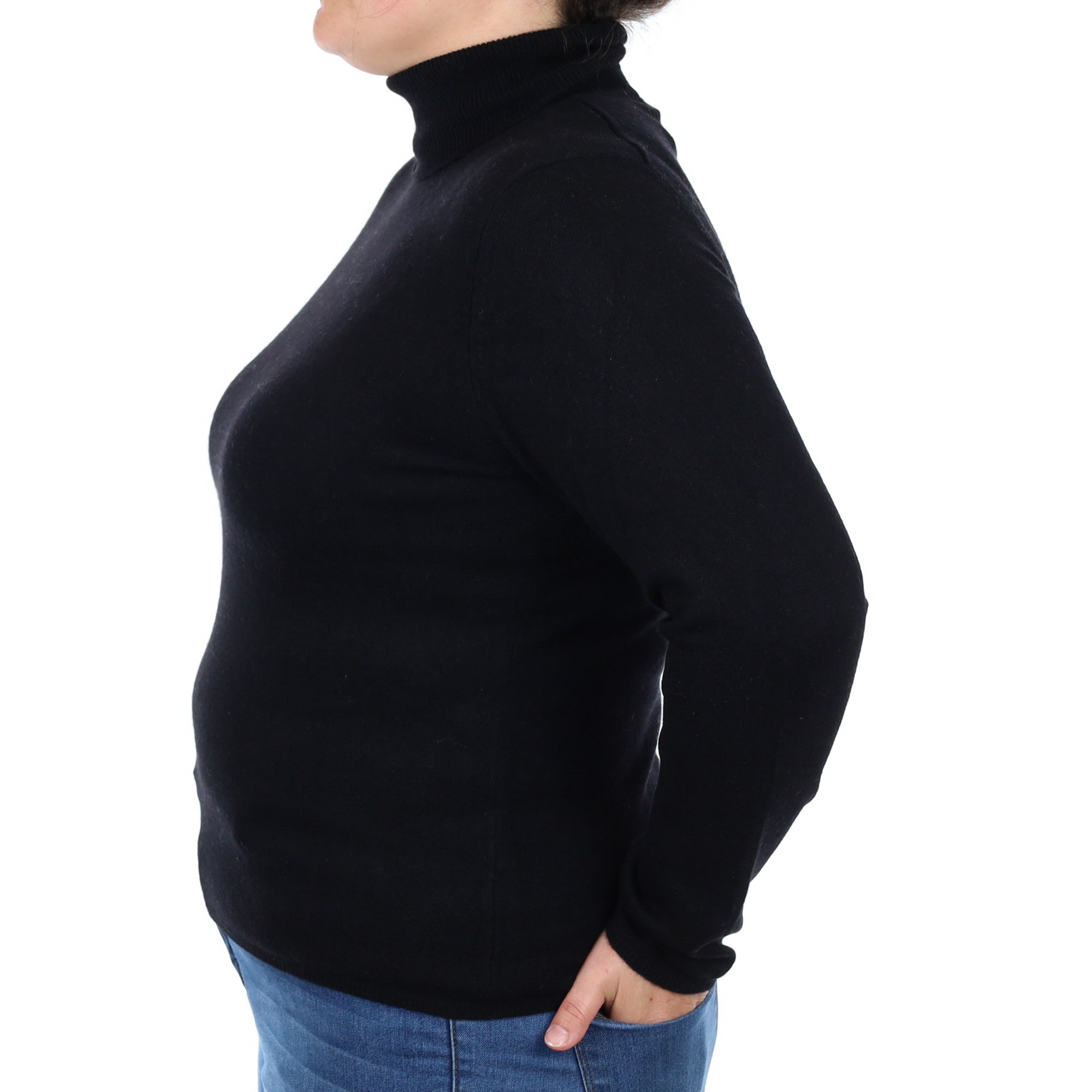 Black Cashmere Polo Neck Jumper Large