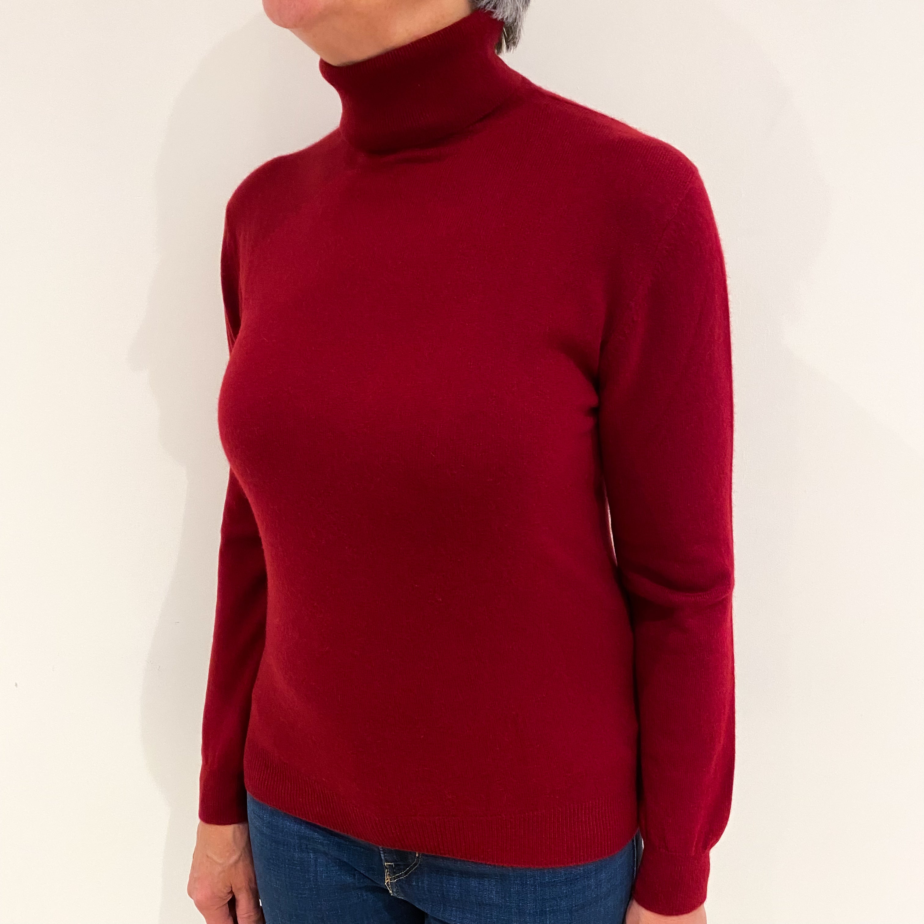 Burgundy Red Cashmere Polo Neck Jumper Medium