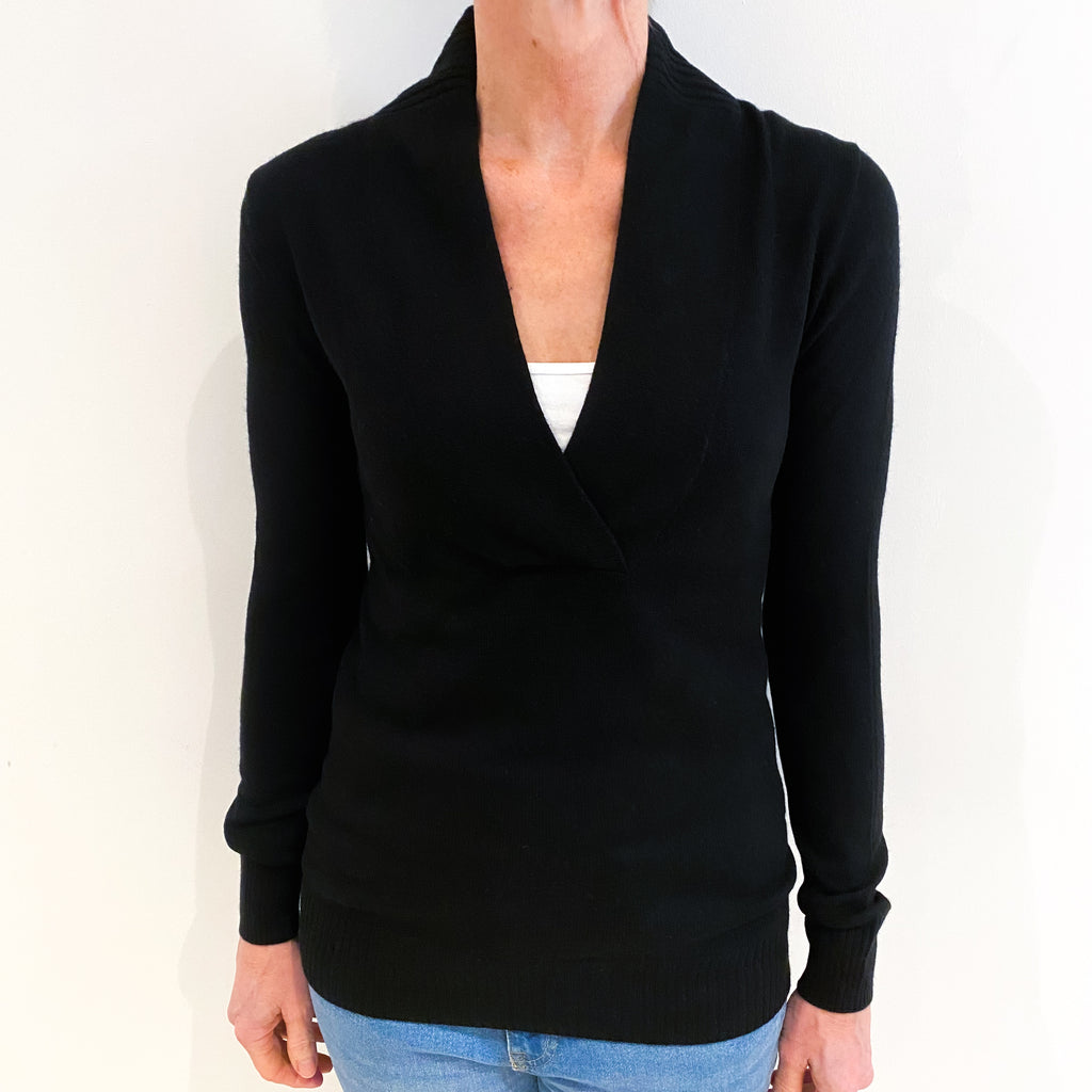 Black Cashmere Cross Over V Neck Jumper Small