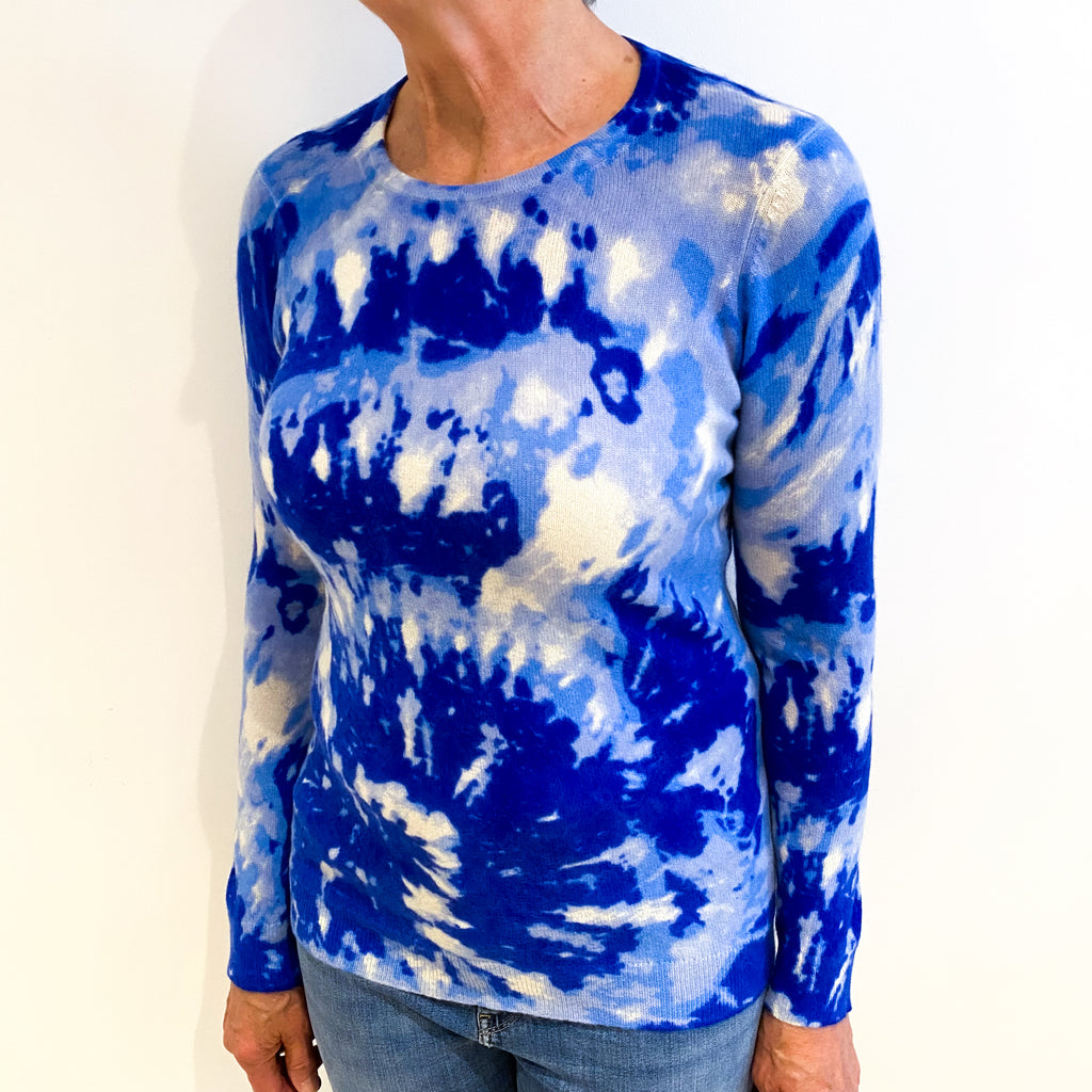 Royal Blue Tie Dye Cashmere Crew Neck Jumper Medium