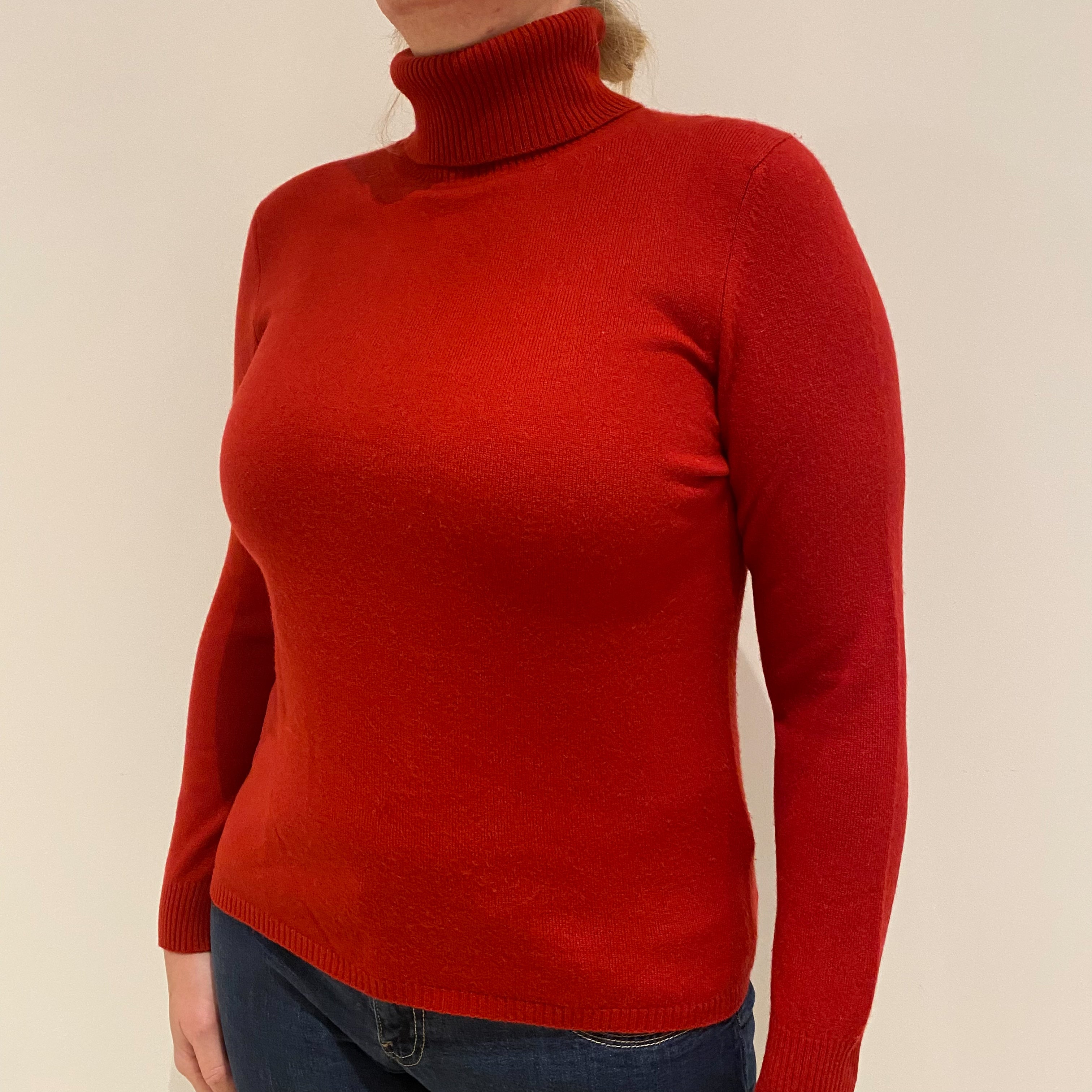 Post Box Red Cashmere Polo Neck Jumper Large