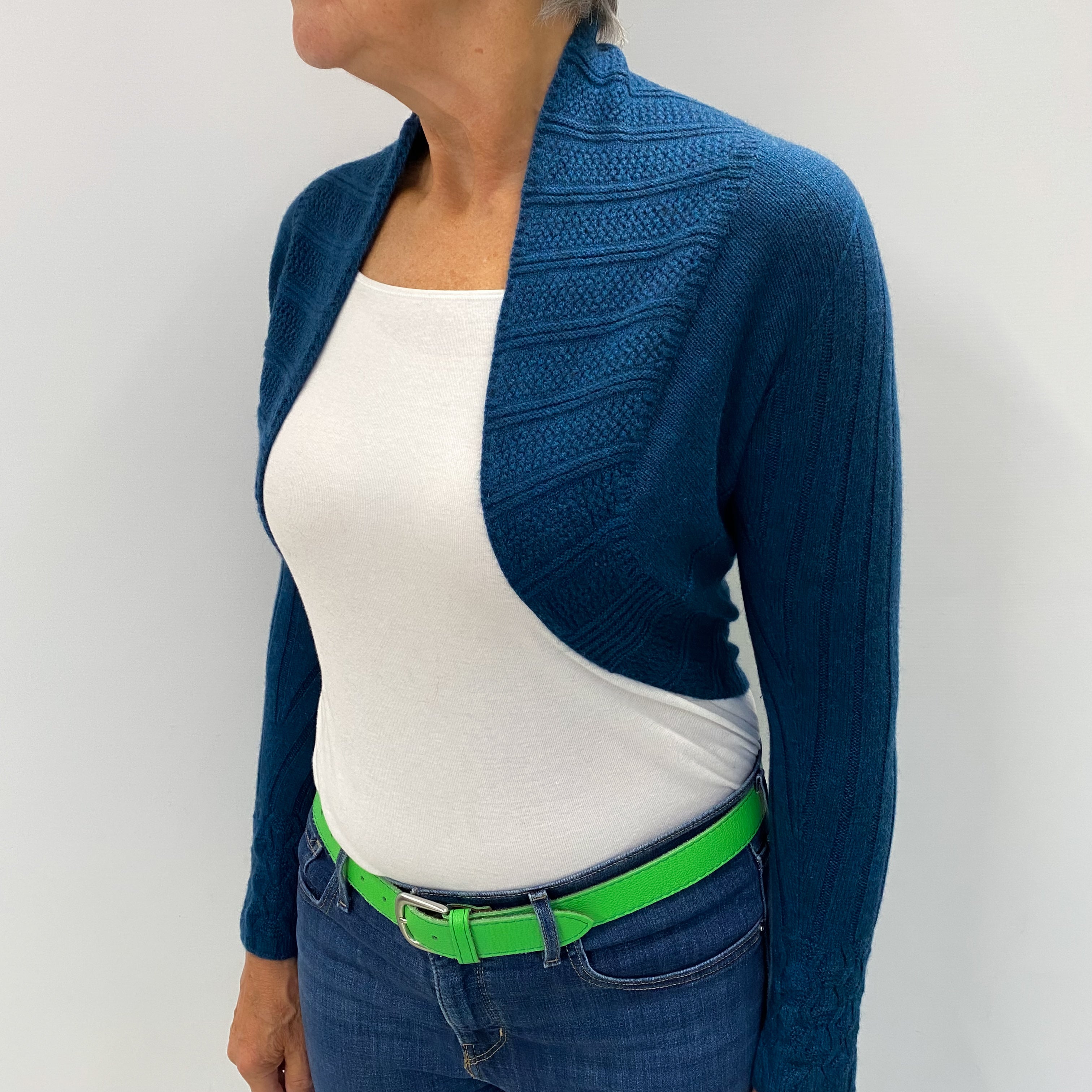 Scottish Deep Ocean Blue Cashmere Bolero Cardigan Medium