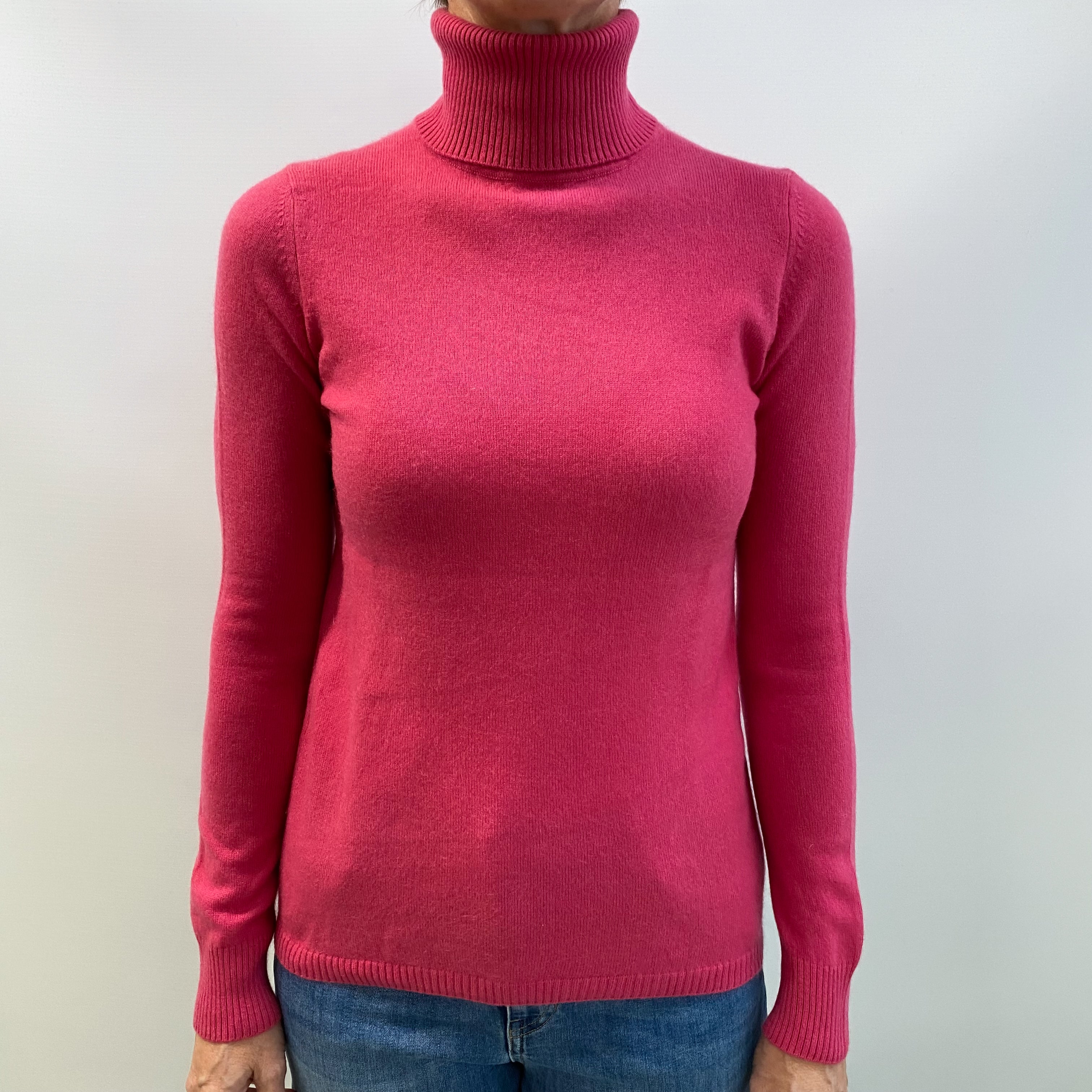 Raspberry Pink Cashmere Polo Neck Jumper Small