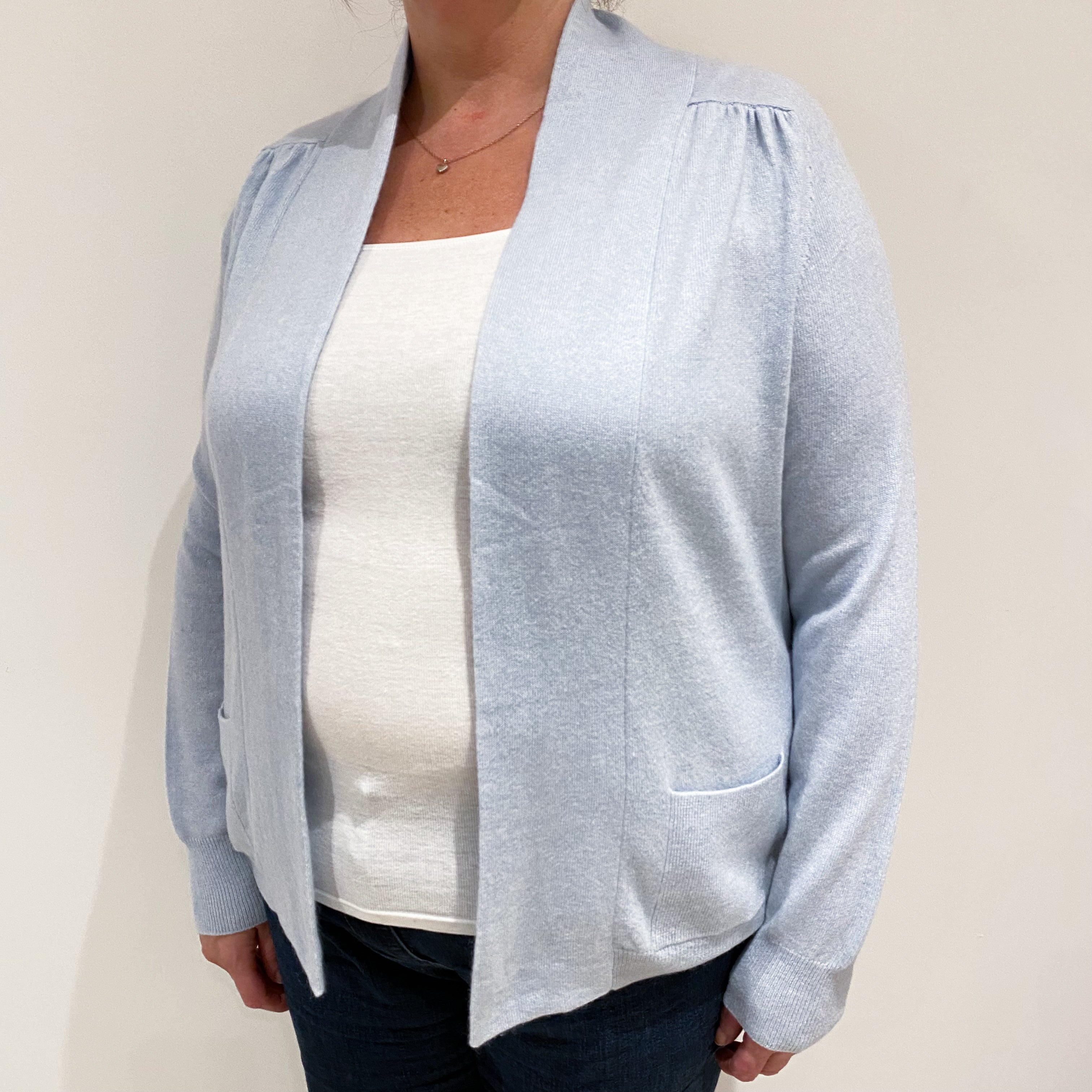 Pale Blue Cashmere Edge to Edge Cardigan Extra Large
