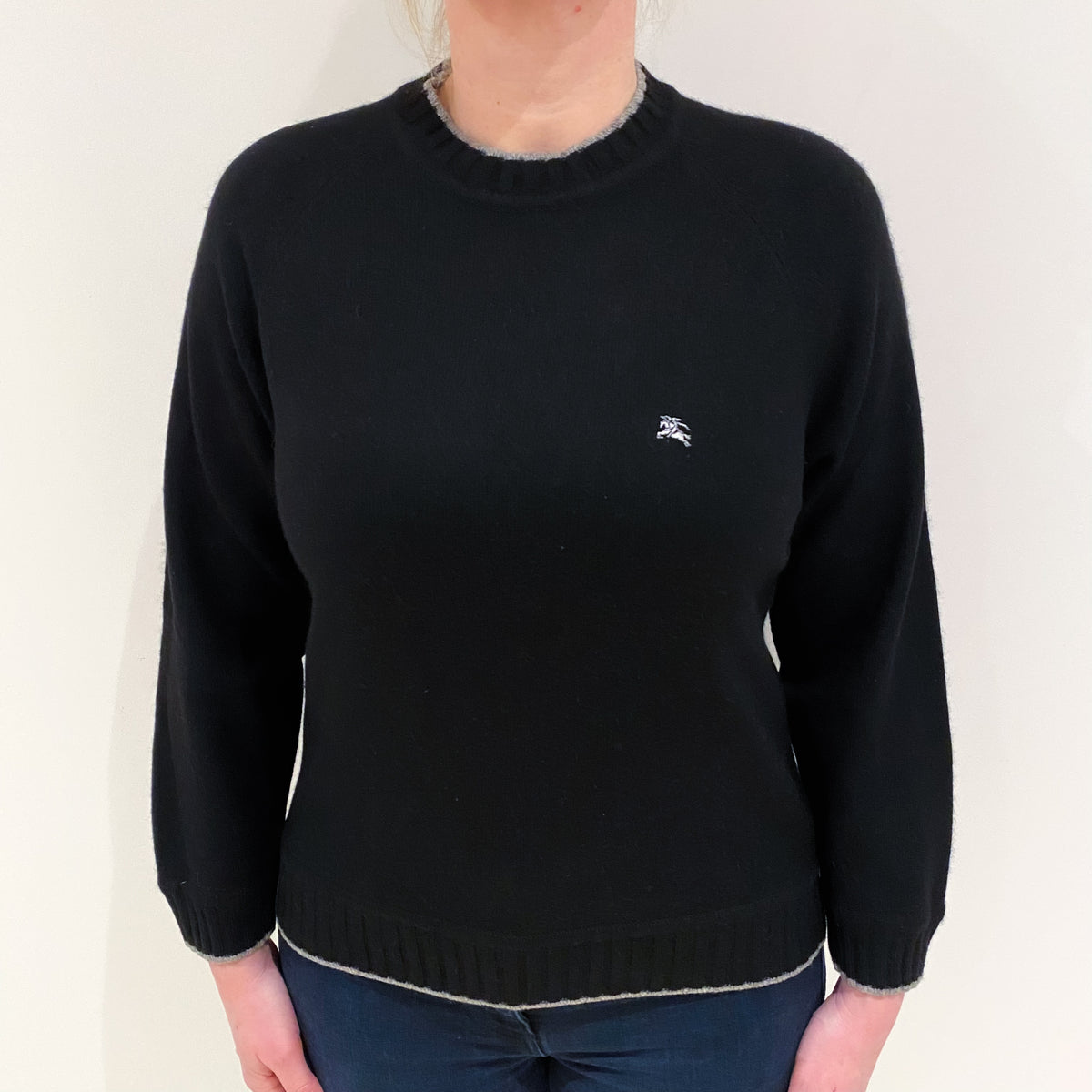 Golf Burberry Black Cashmere Crew Neck Jumper Large