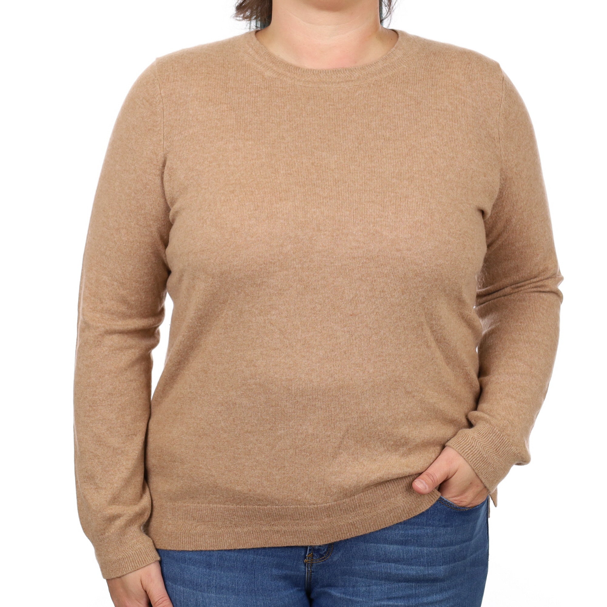 Caramel Brown Cashmere Crew Neck Jumper Large