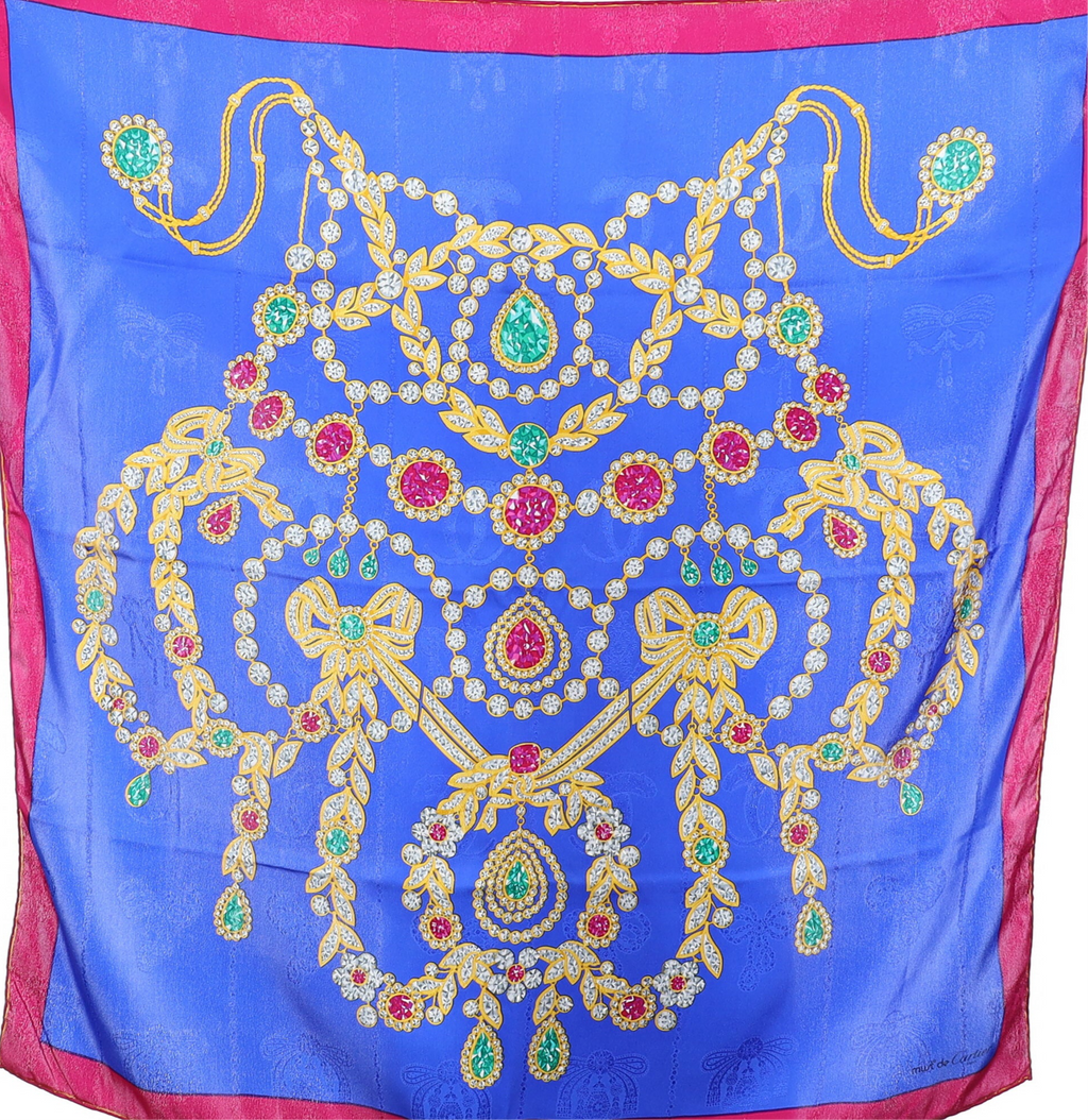 Boxed Cartier Blue Jewel Design Silk Scarf