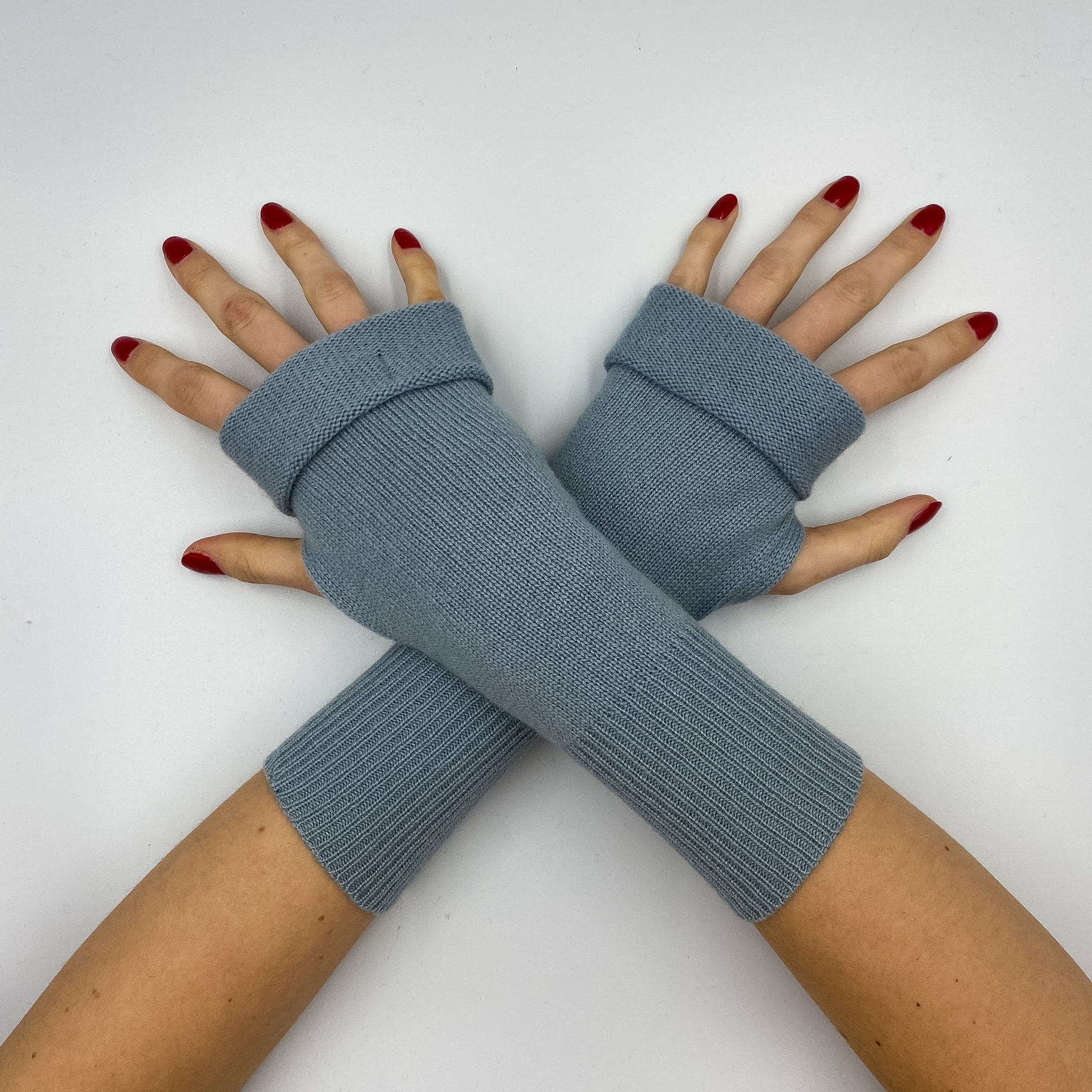 Pale Sea Blue Fingerless Gloves