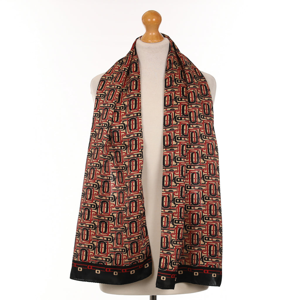 Red And Black Abstract Silk Scarf
