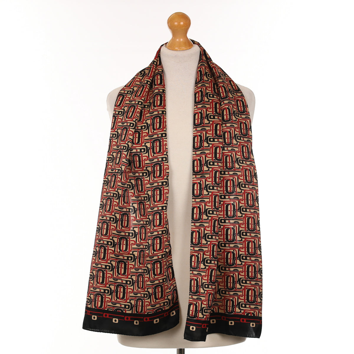 Red And Black Abstract Silk Scarf