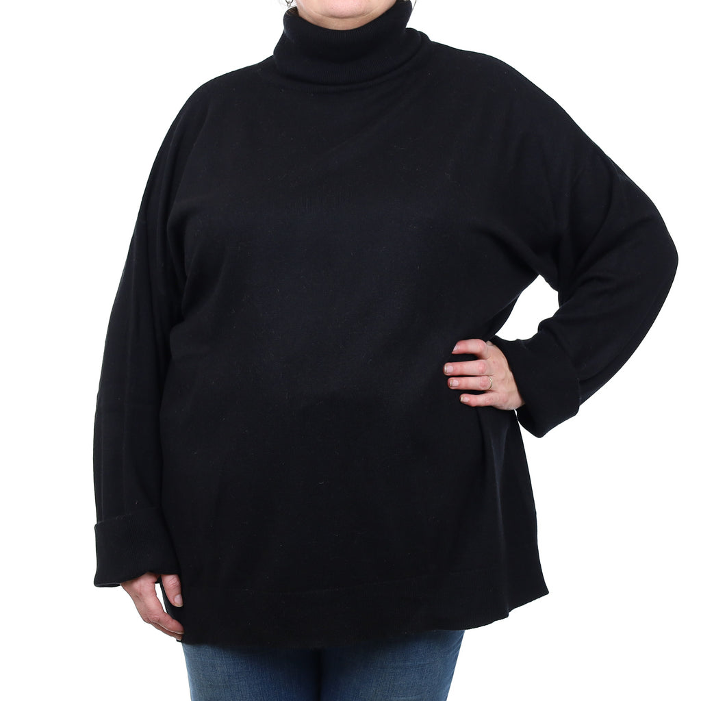 Black Cashmere Slouchy Polo Neck Jumper XXL/Tall