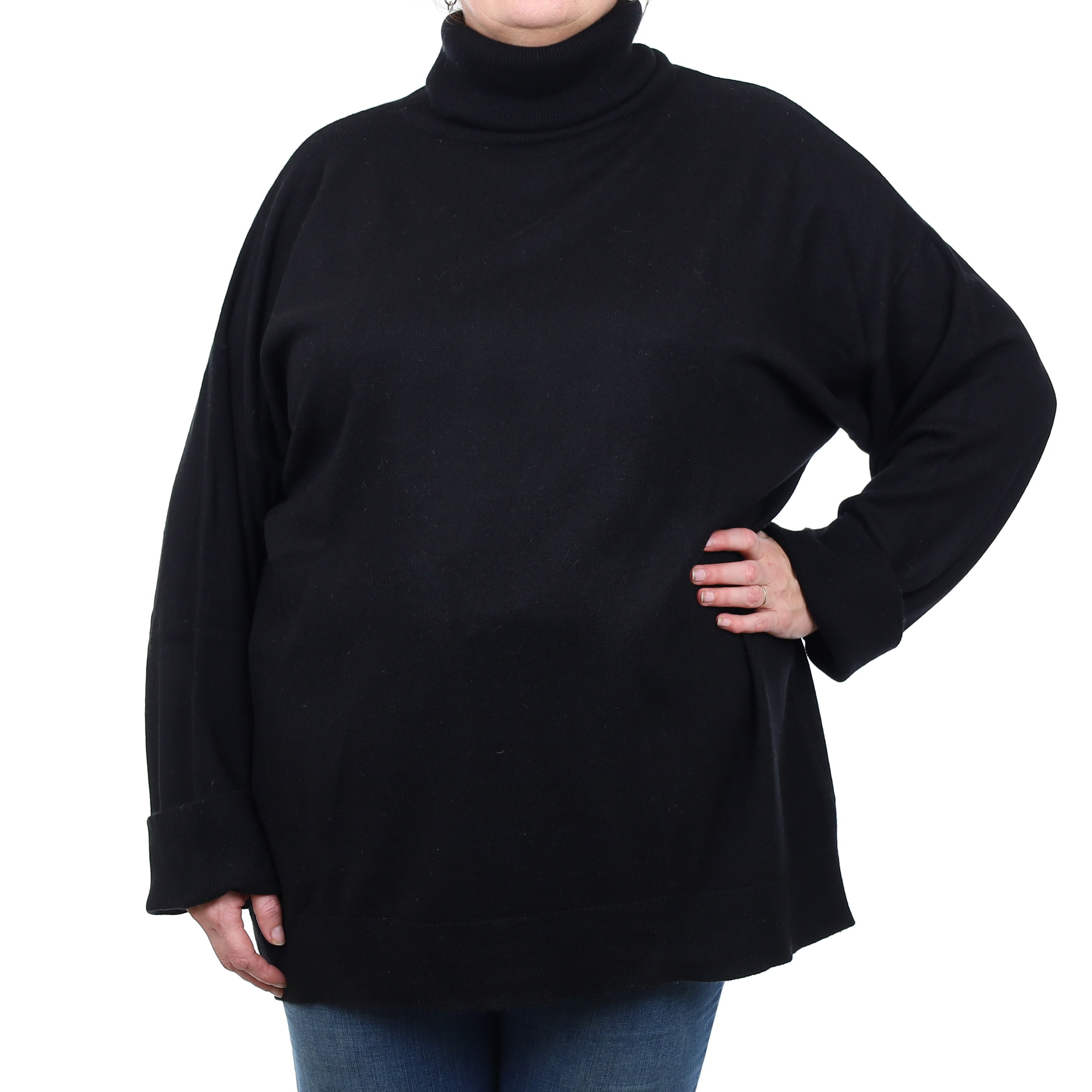 Black Cashmere Slouchy Polo Neck Jumper XXL/Tall