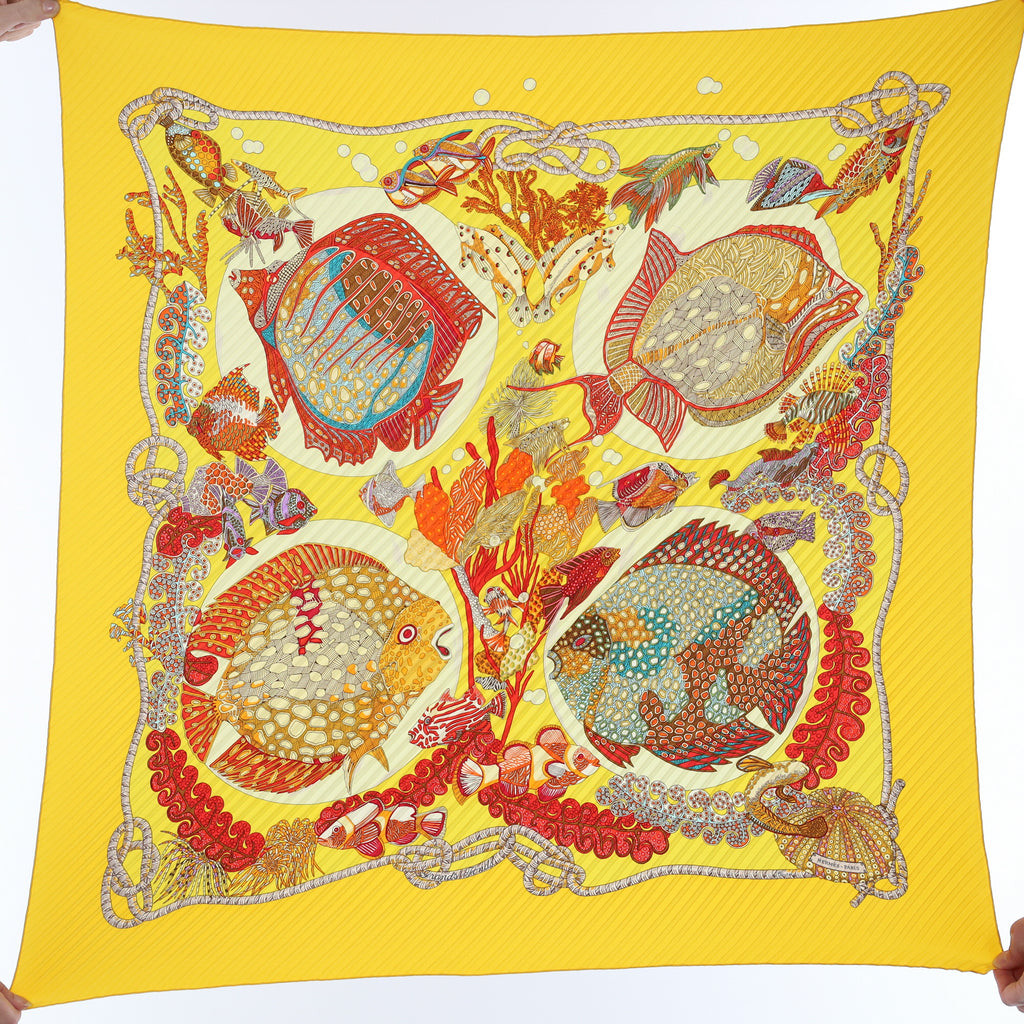 Brand New Boxed Hermès Grands Fonds Plisse Silk Scarf