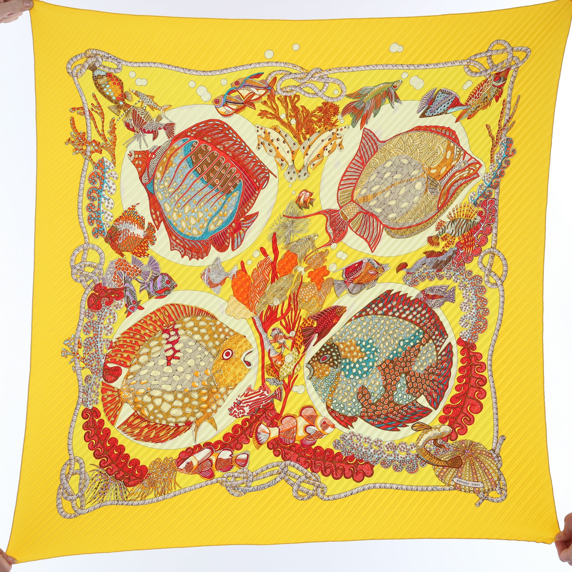 Brand New Boxed Hermès Grands Fonds Plisse Silk Scarf