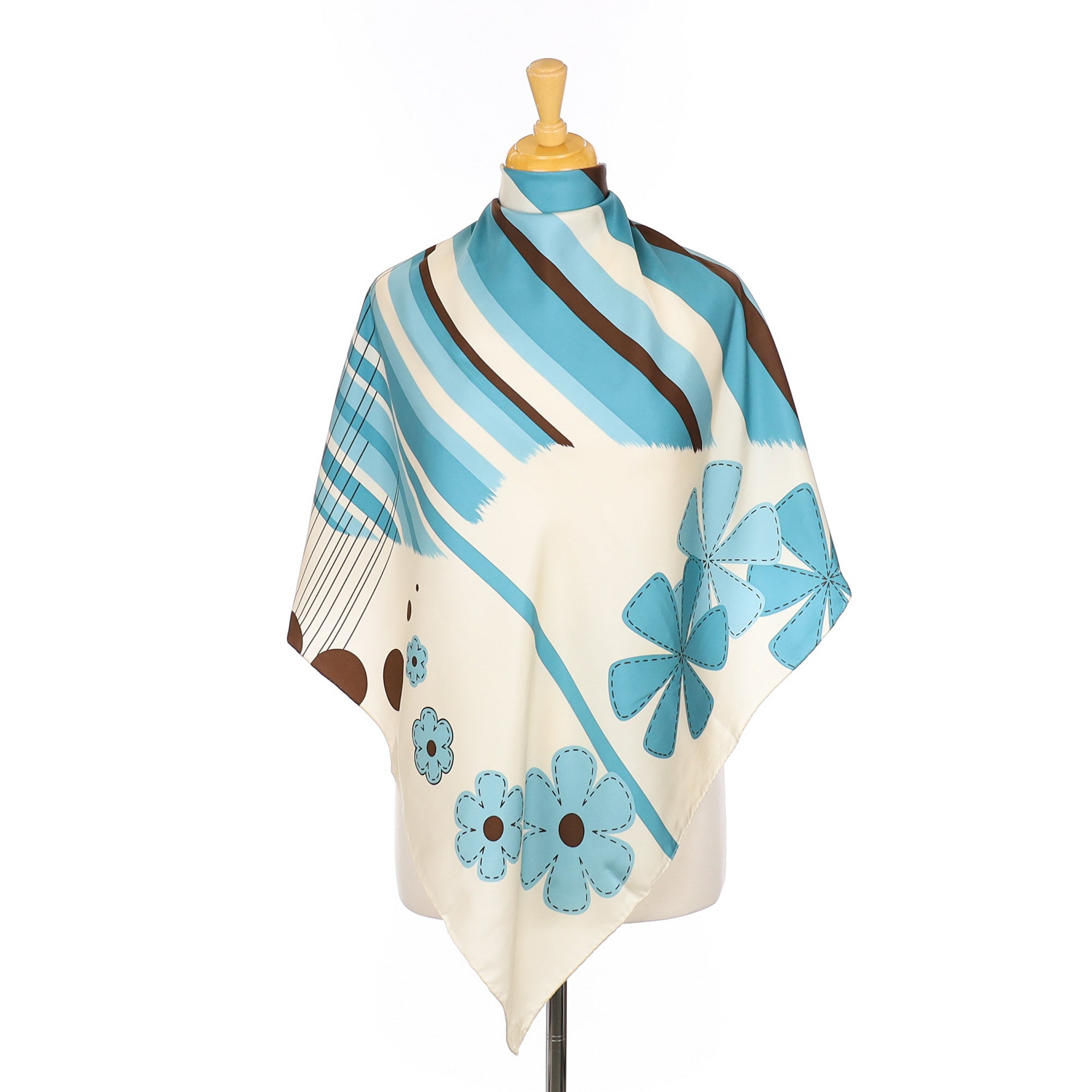 Immaculate Cream and Turquoise Abstract Silk Scarf