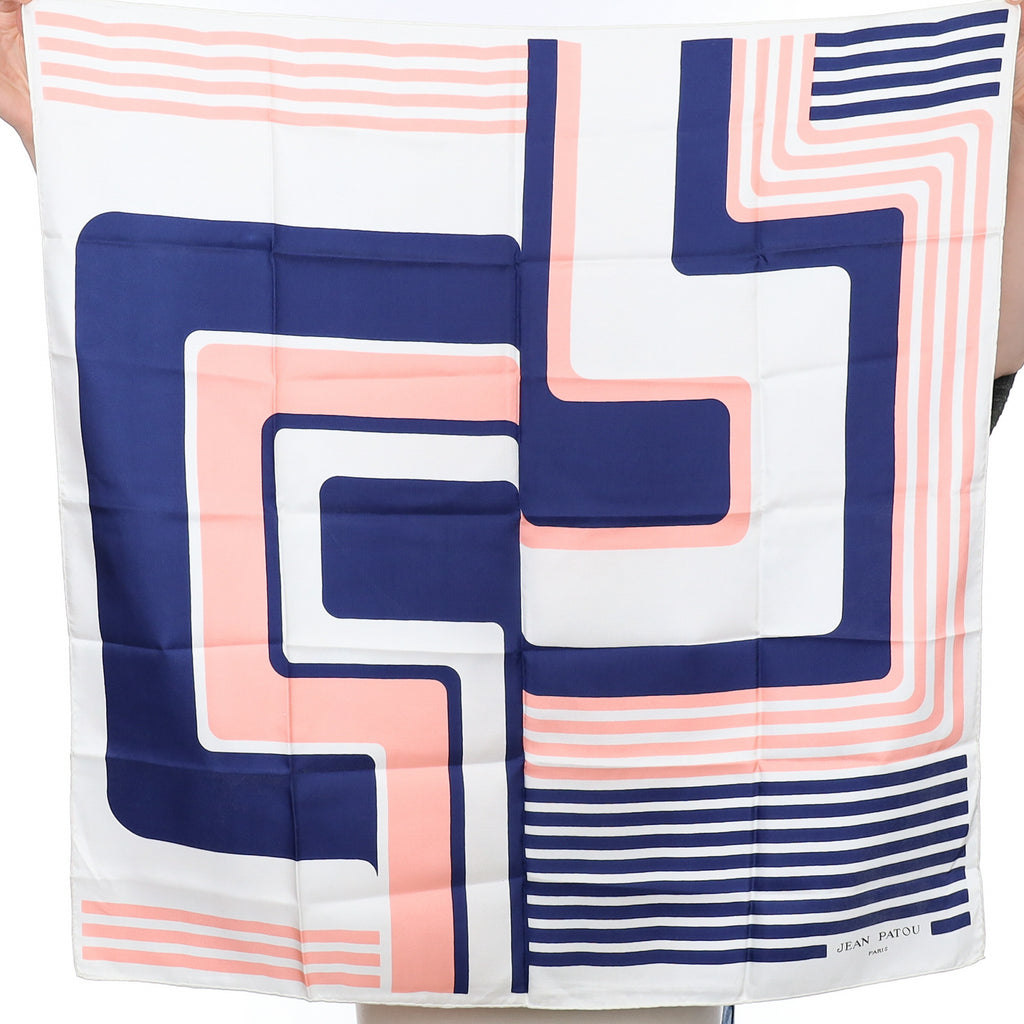 Brand New 1970’s Jean Patou Two Tone Geometric Vintage Silk Scarf