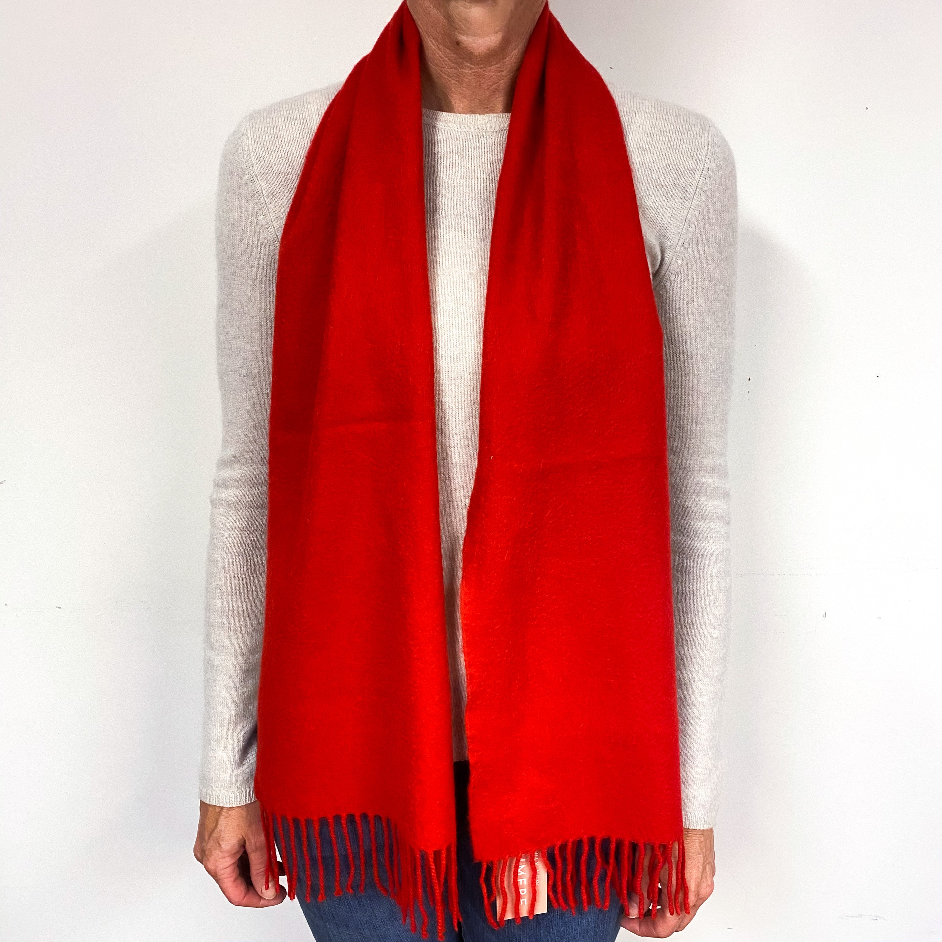 Post Box Red Fringed Cashmere Woven Scarf