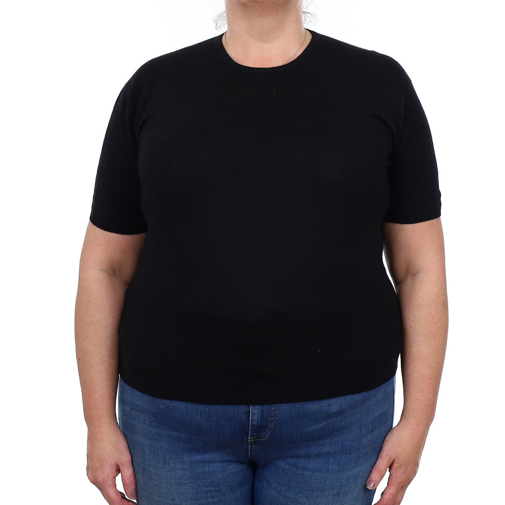 Black Cashmere Short Sleeved Crew Neck Jumper Extra Large