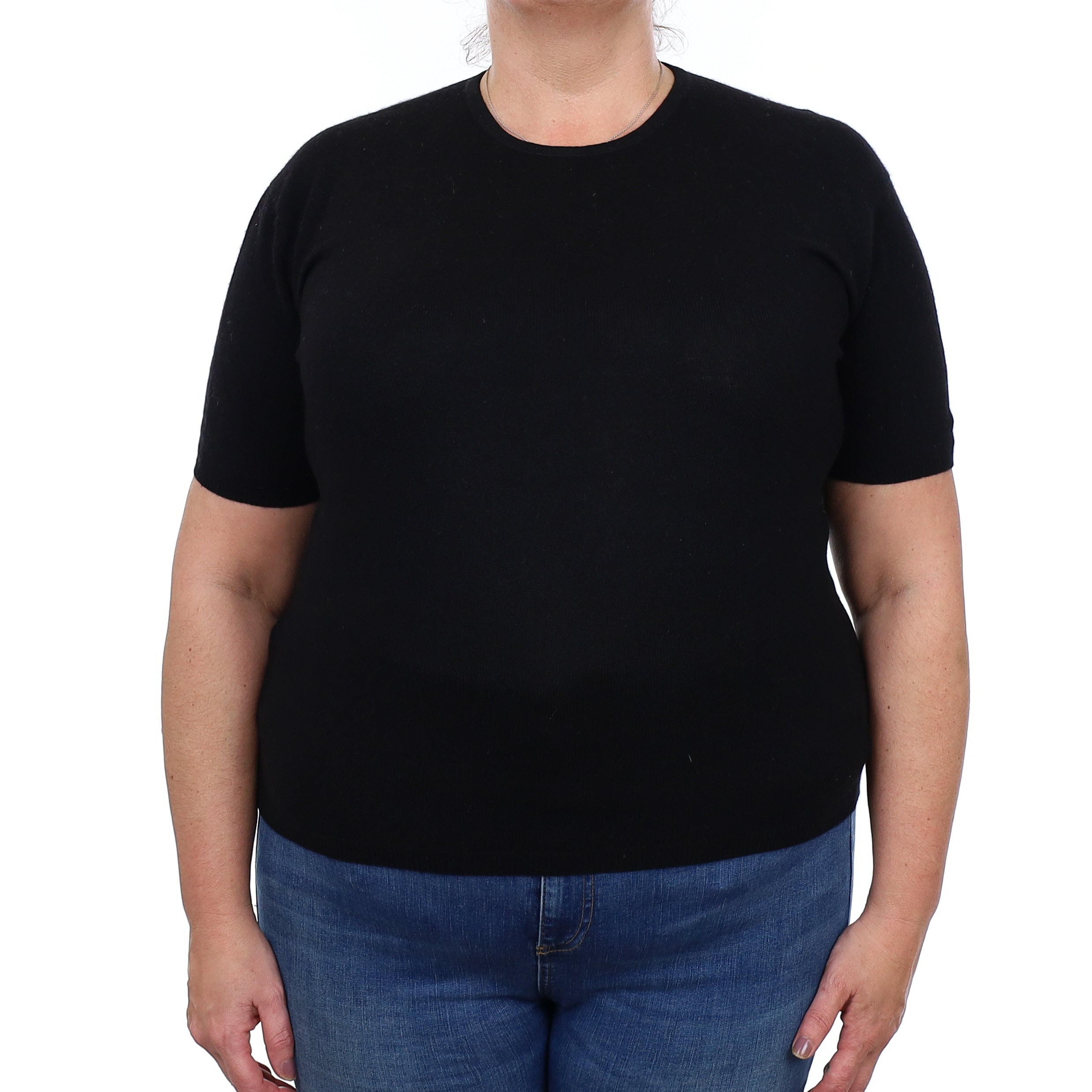 Black Cashmere Short Sleeved Crew Neck Jumper Extra Large