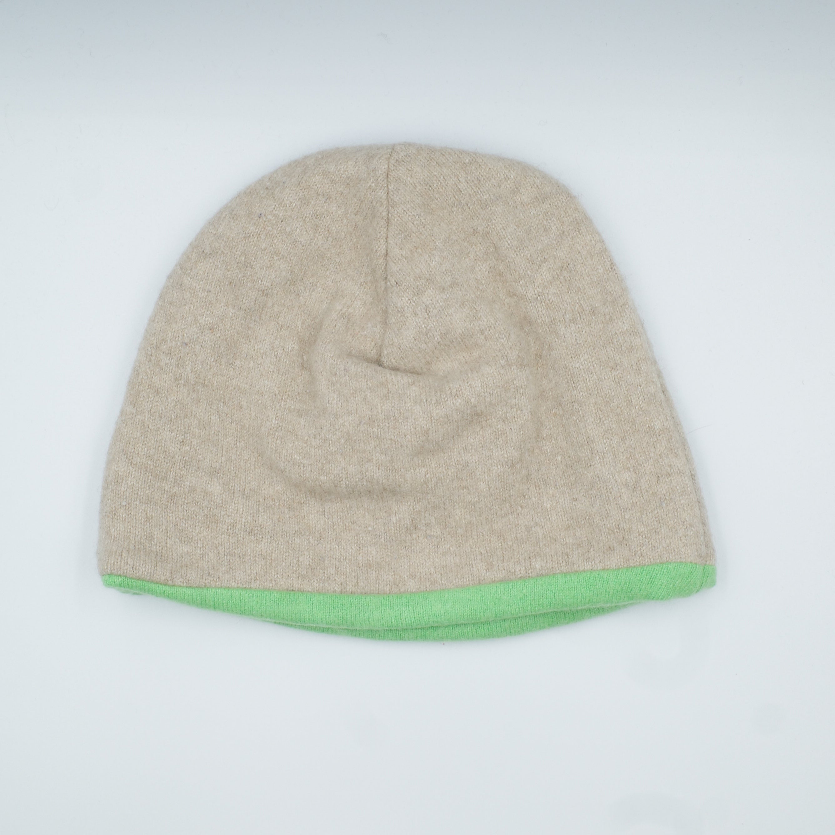 Fawn Beige and Pea Green Cashmere Beanie Hat