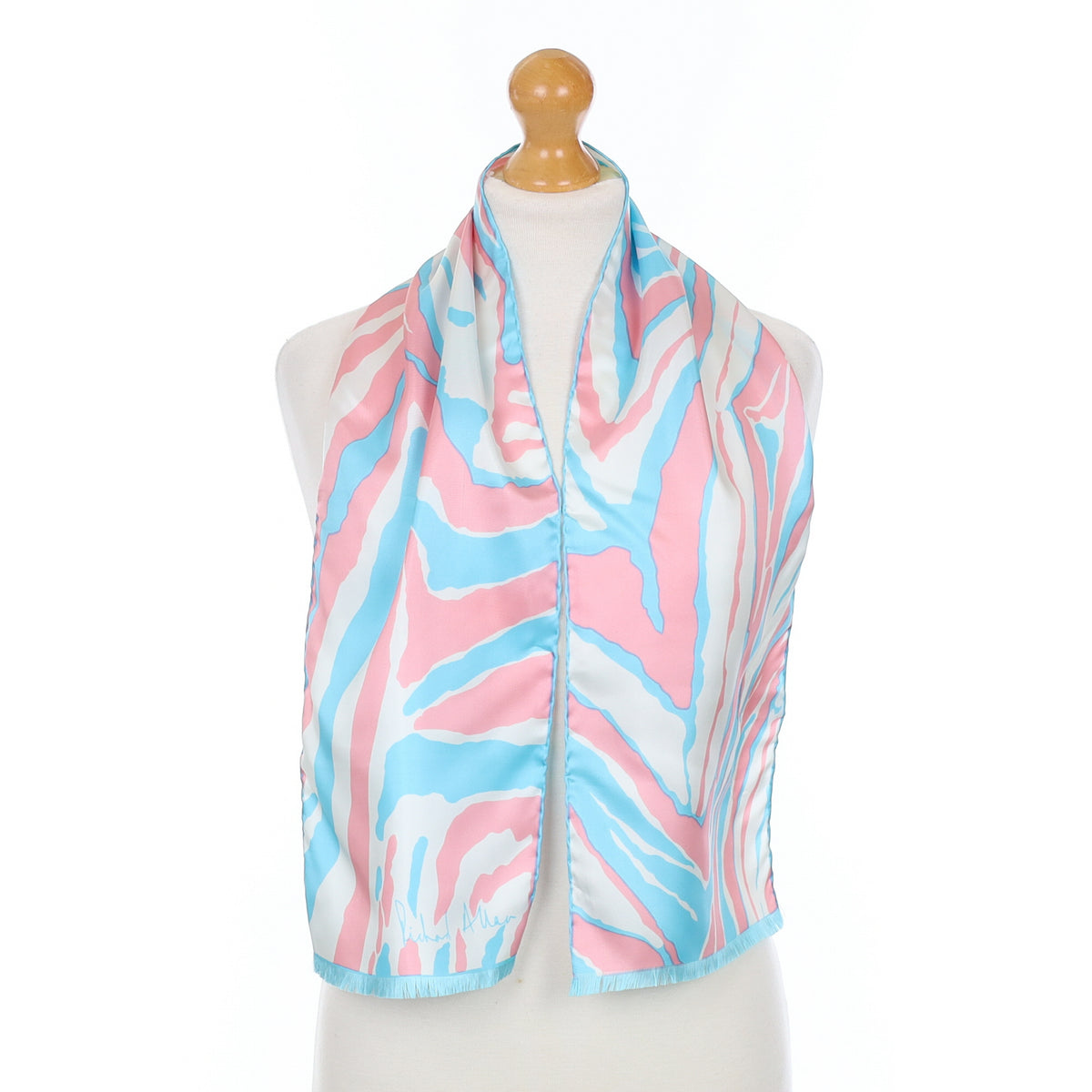 Richard Allan Aqua and Pink Vintage Silk Scarf