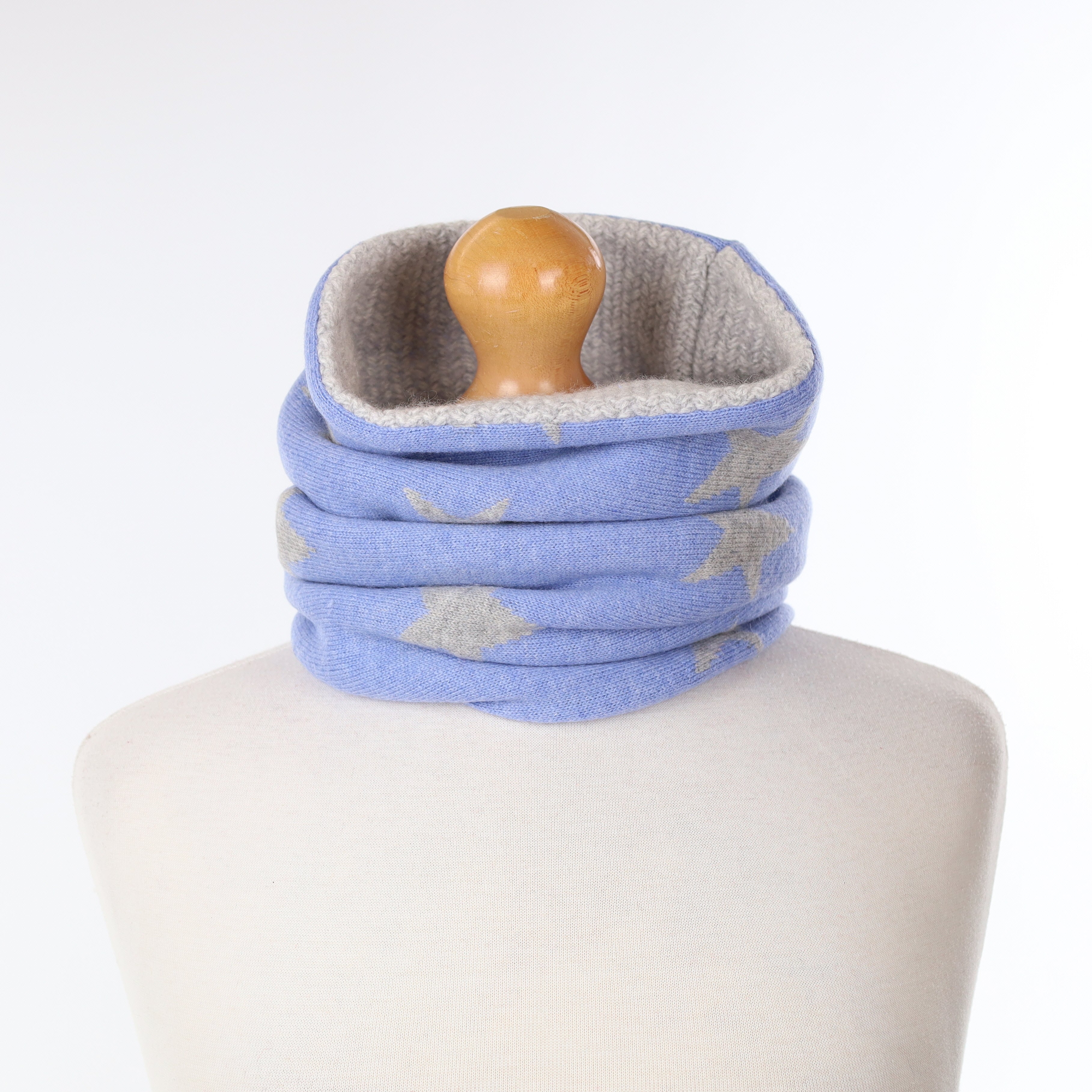 Blue & Grey Stars with Textured Grey Luxury Double Layered Snood