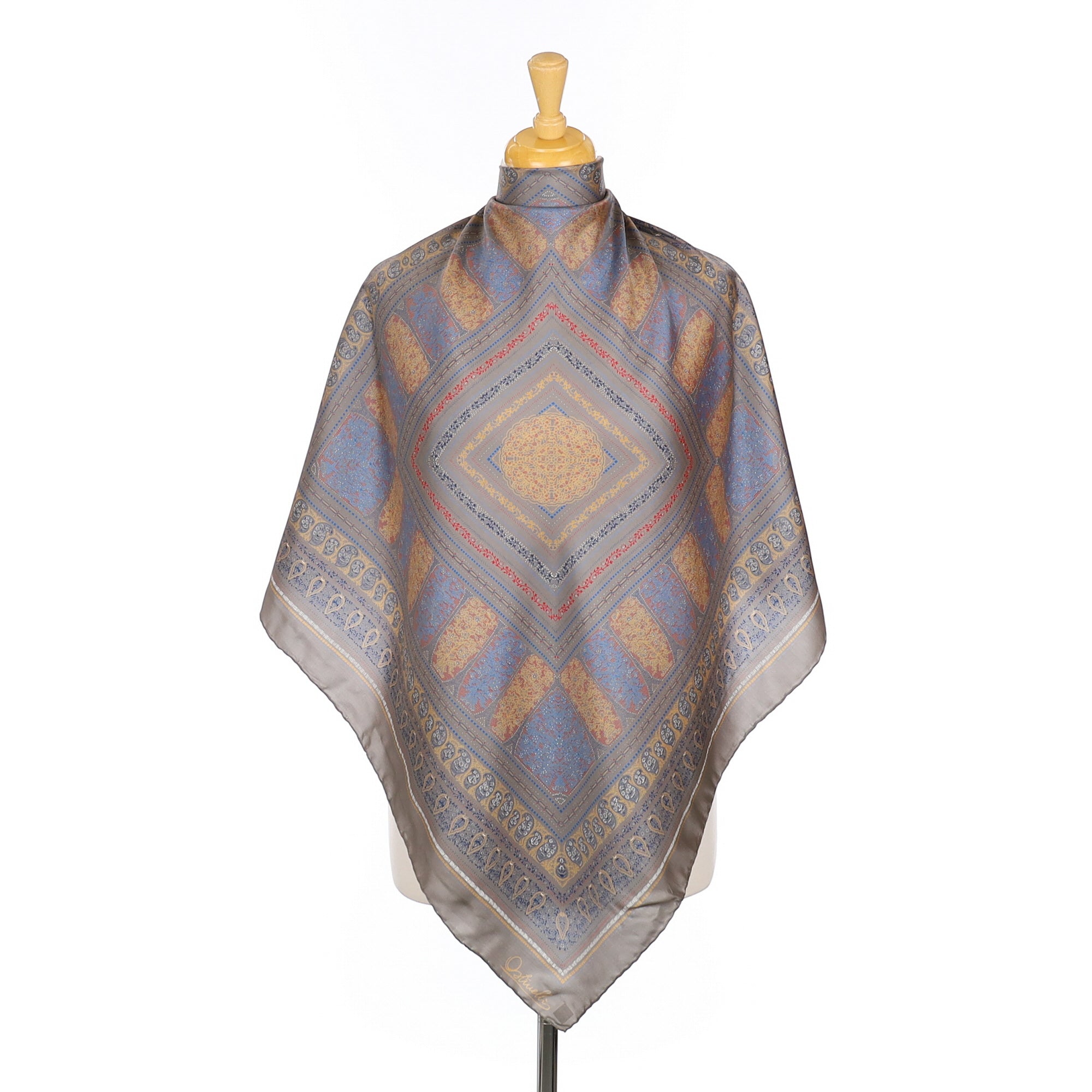 Unworn Ostinelli Vintage Grey Paisley Vintage Silk Scarf
