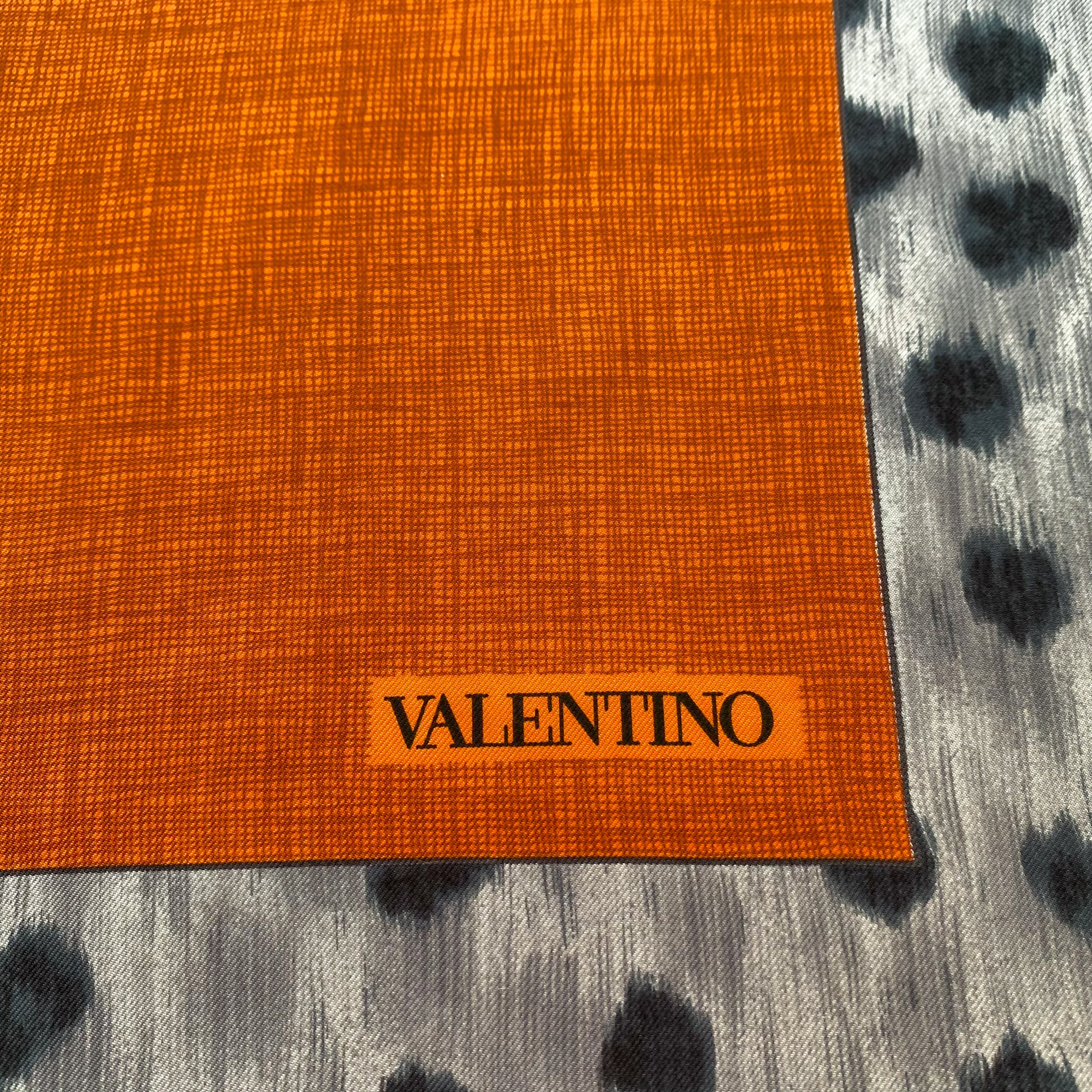 Immaculate Designer Valentino Orange and Grey Silk Scarf