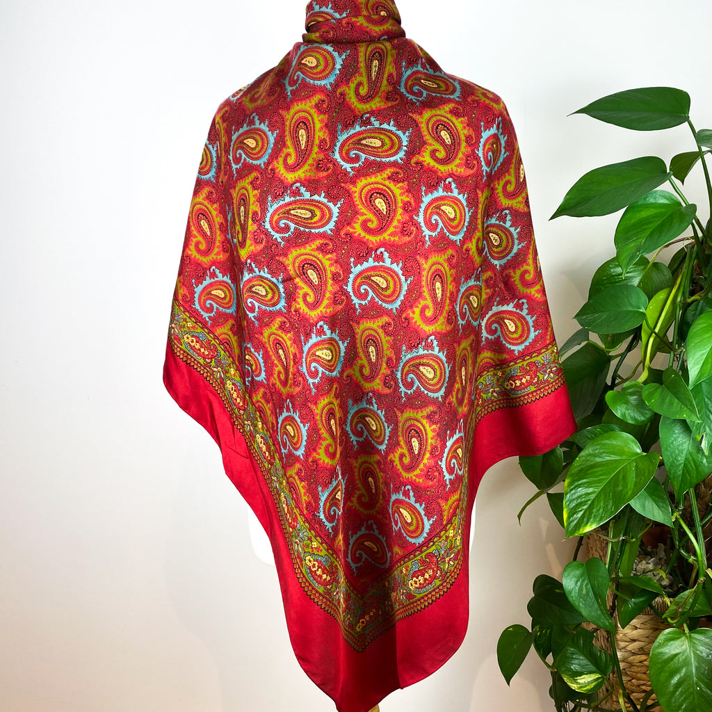 Red Paisley Vintage Silk Scarf