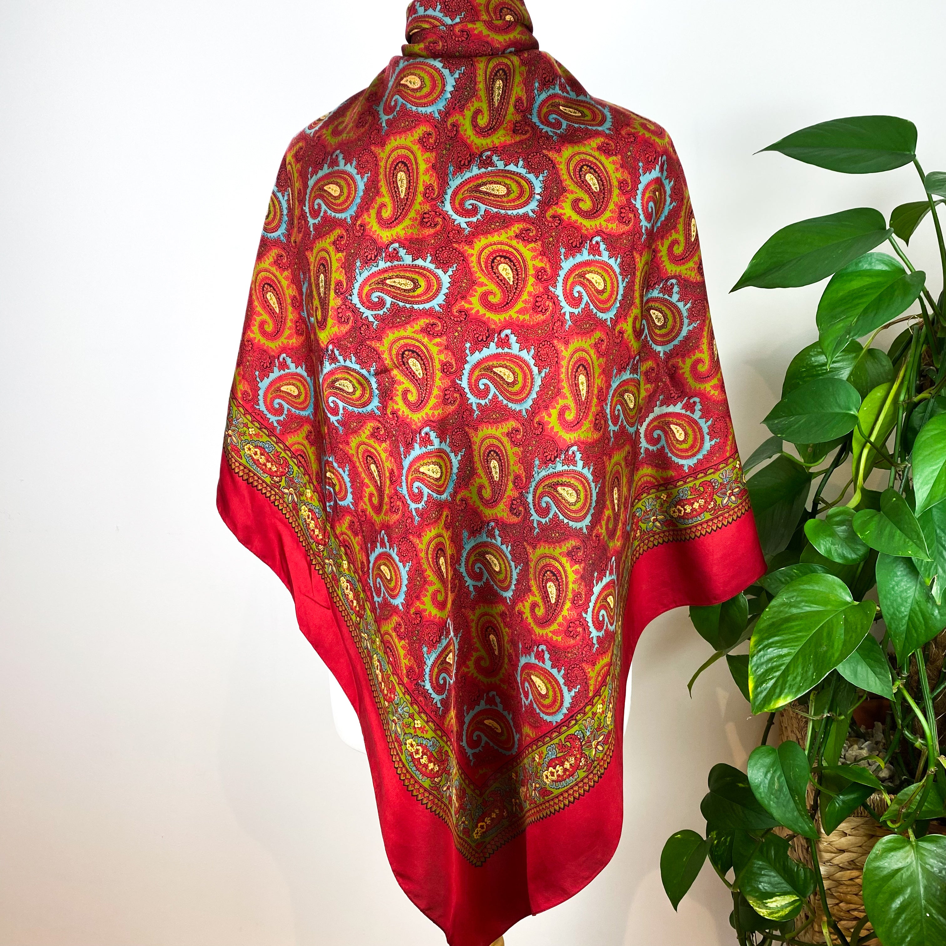 Red Paisley Vintage Silk Scarf