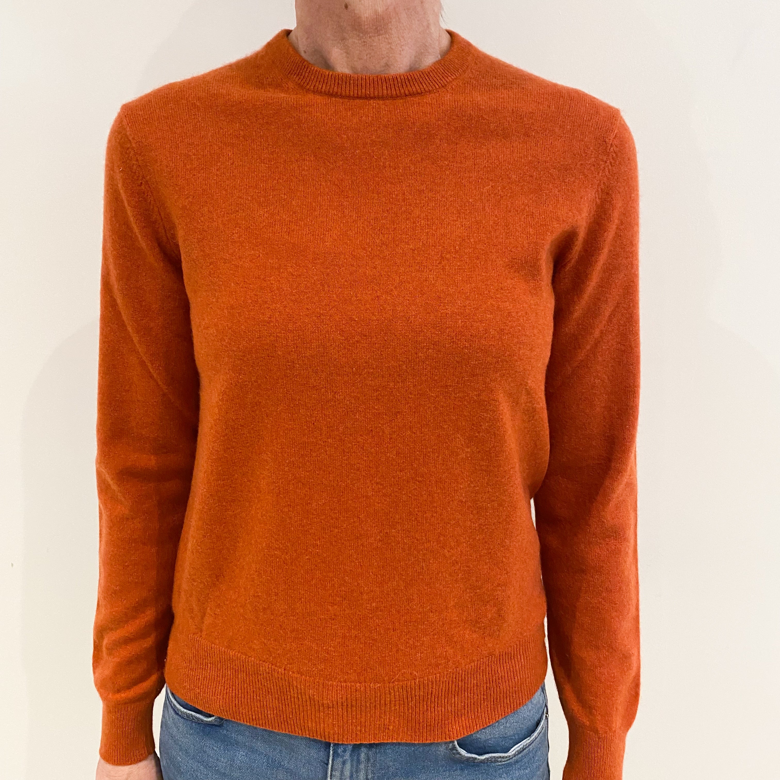 Pumpkin Orange Cashmere Crew Neck Jumper Small