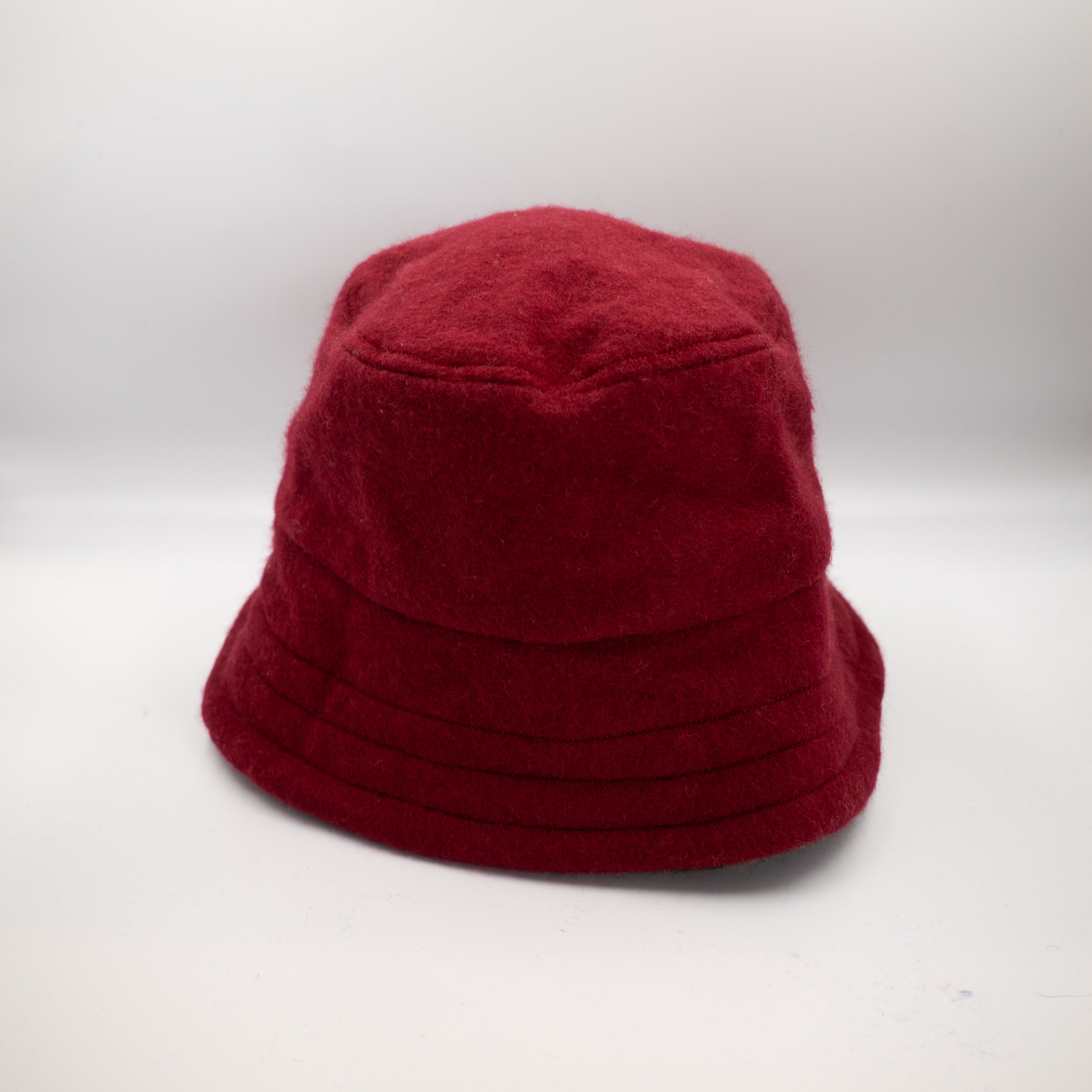 Crimson Red and Animal Print Reversible Cashmere Bucket Hat Small