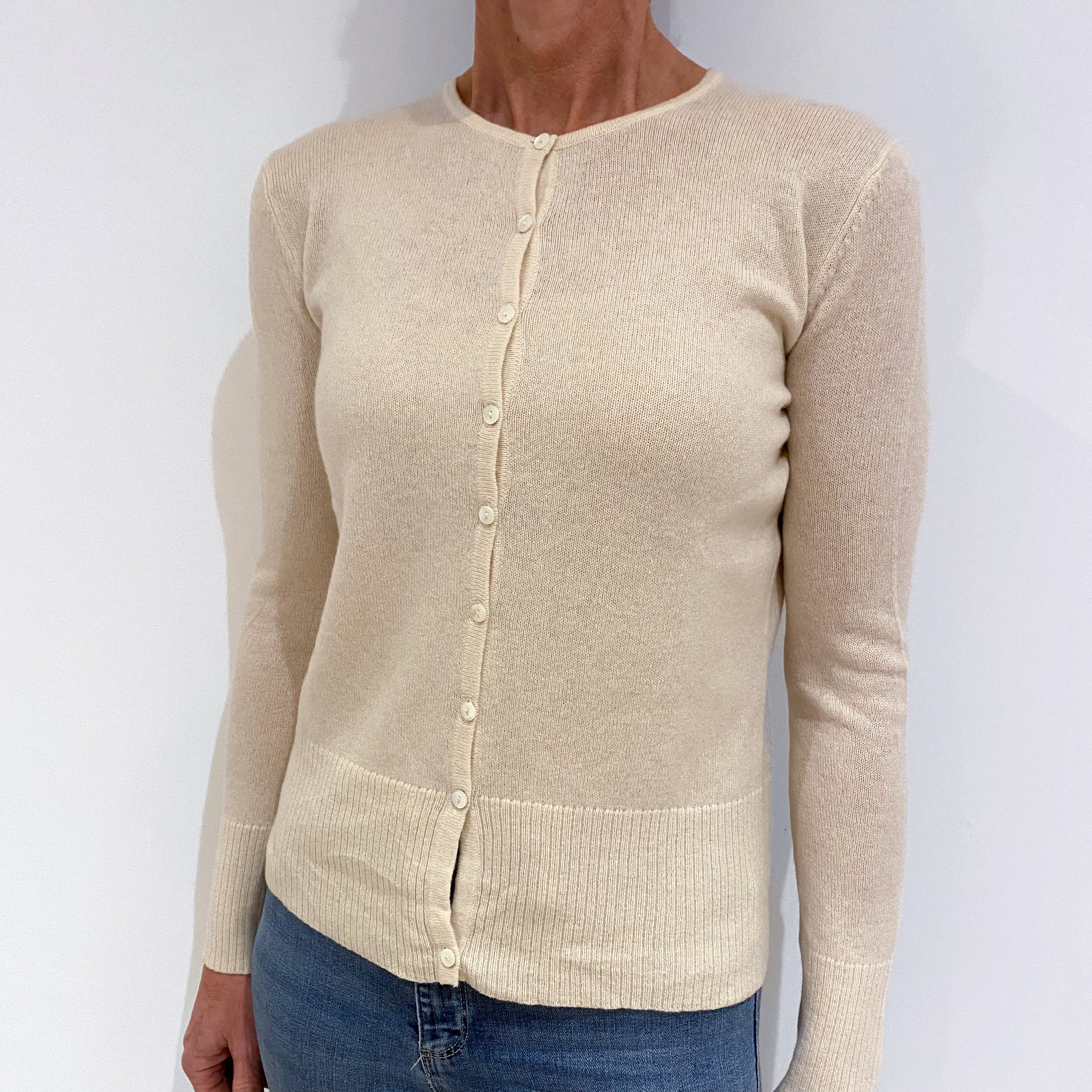 Cream Cashmere Crew Neck Cardigan Small