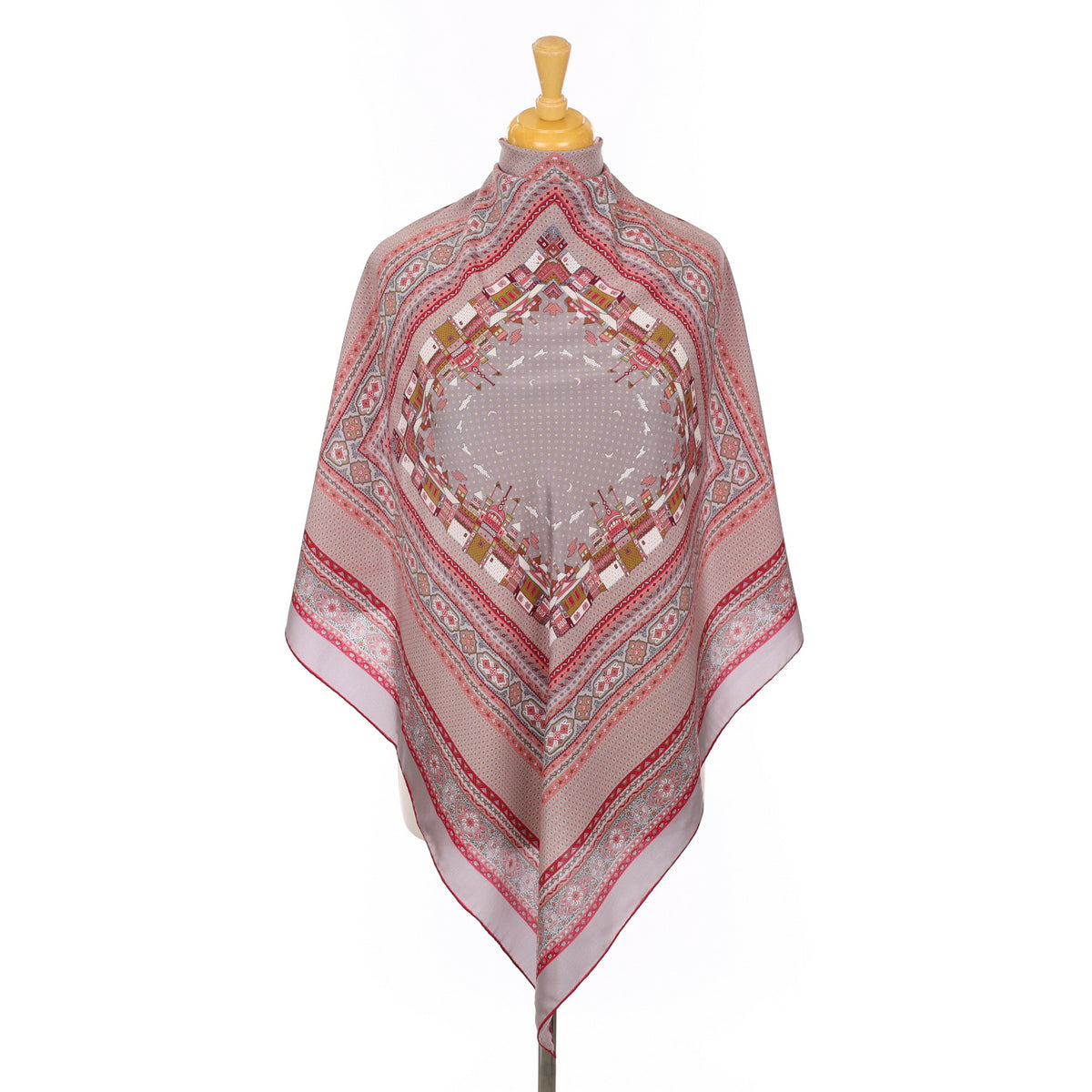Italian Grey and Red Vintage Silk Scarf