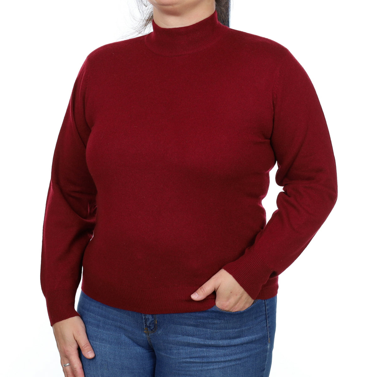 Burgundy Red Cashmere Turtle Neck Jumper Large