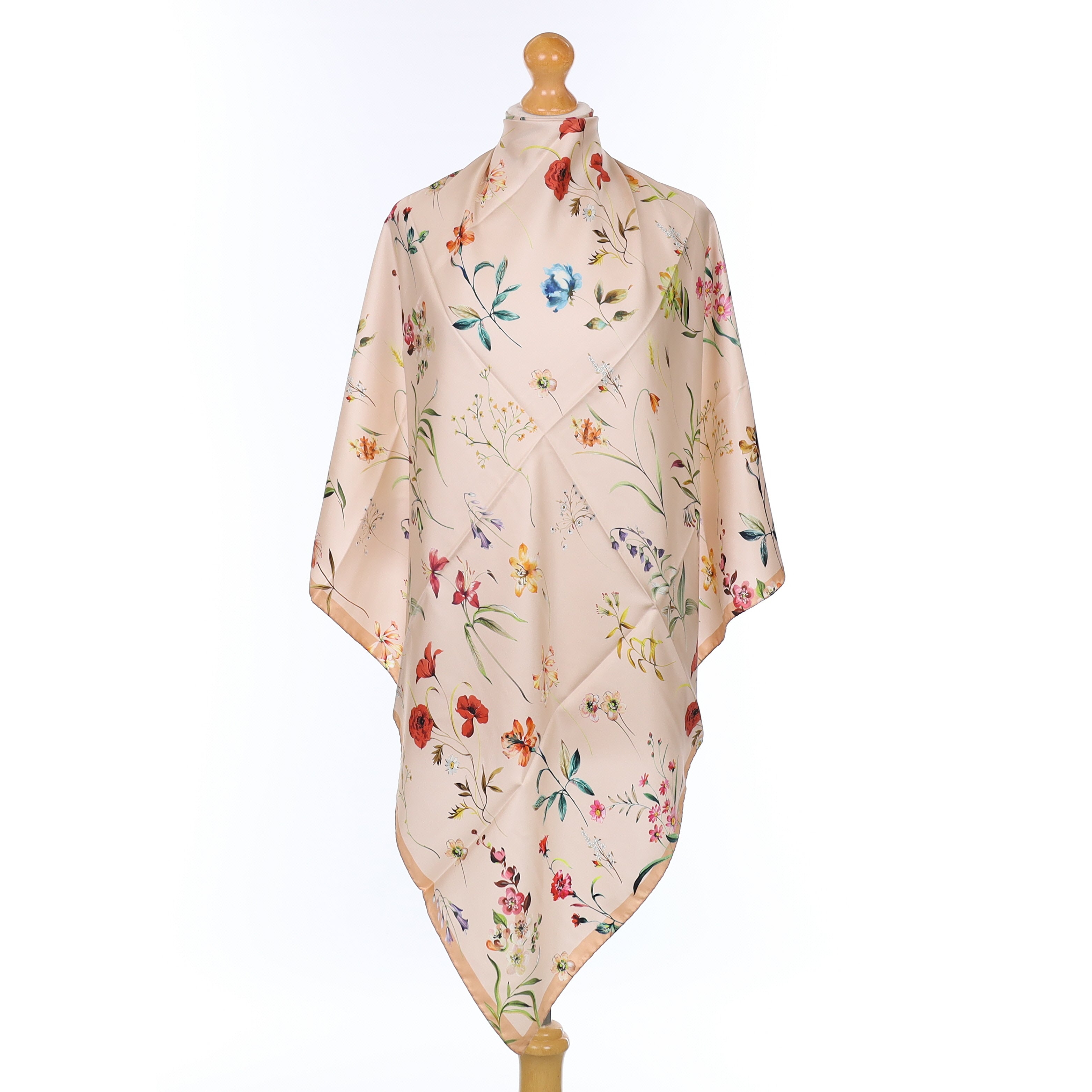Brand New Italian Nude Pink Multicolour Floral Silk Scarf