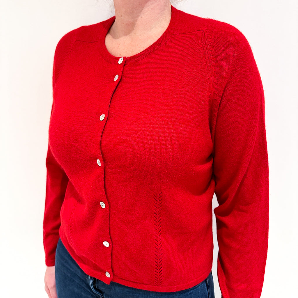 Scarlet Red Cashmere Crew Neck Cardigan Large