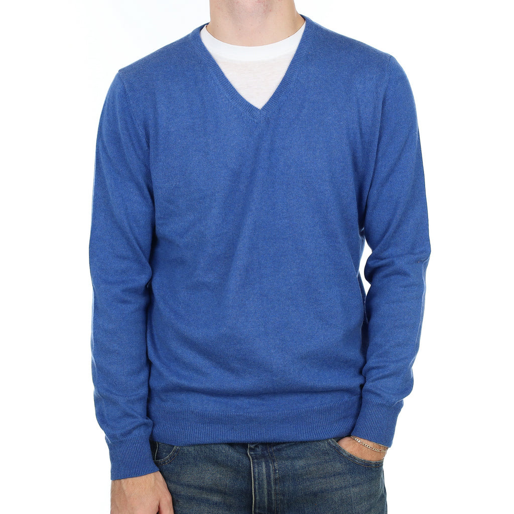 Men’s Airforce Blue Cashmere V Neck Jumper Large