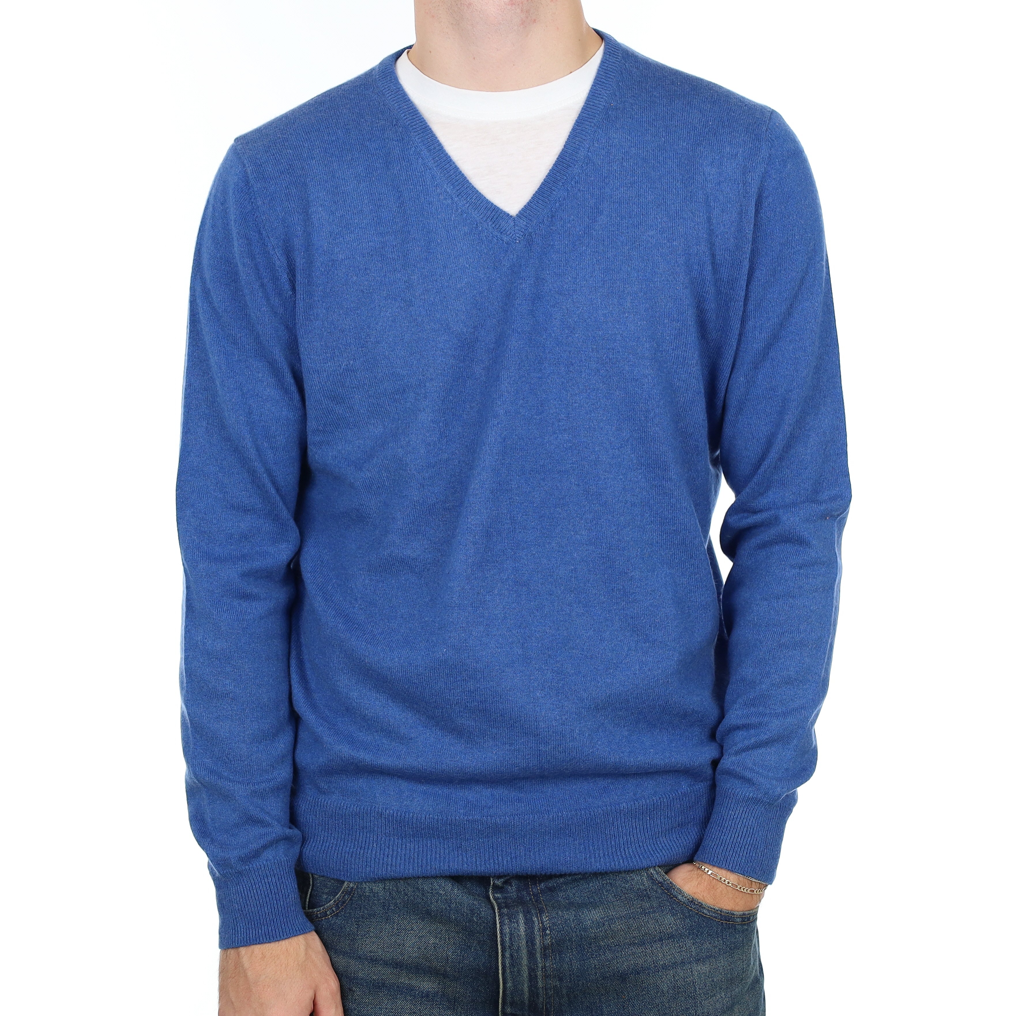 Men’s Airforce Blue Cashmere V Neck Jumper Large